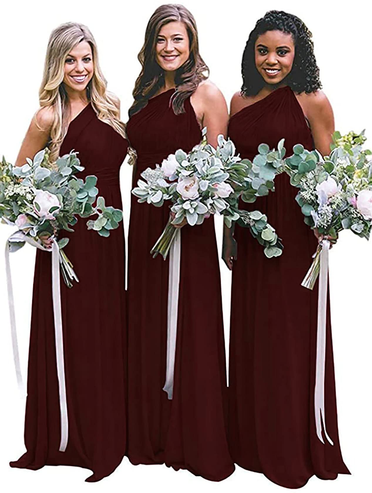 ANGELWARDROBE Women's One Shoulder Long Chiffon Bridesmaid Dress for Wedding, Formal Evening Party Gown - Perfect for Bridal Showers, Prom, Cocktail Parties & Special Occasions