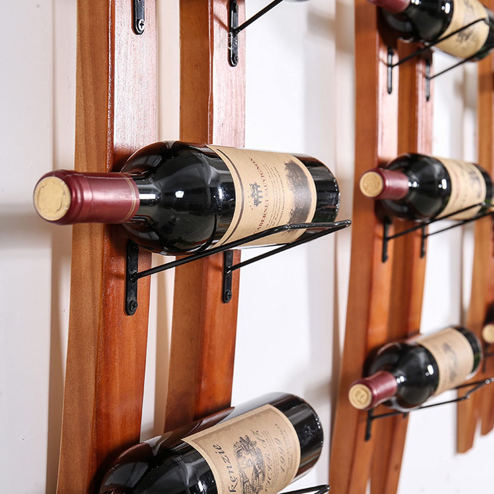 Metal Wall Mount Wine Rack - Rustic Wooden Hanging Shelf for Kitchen & Bar Decor