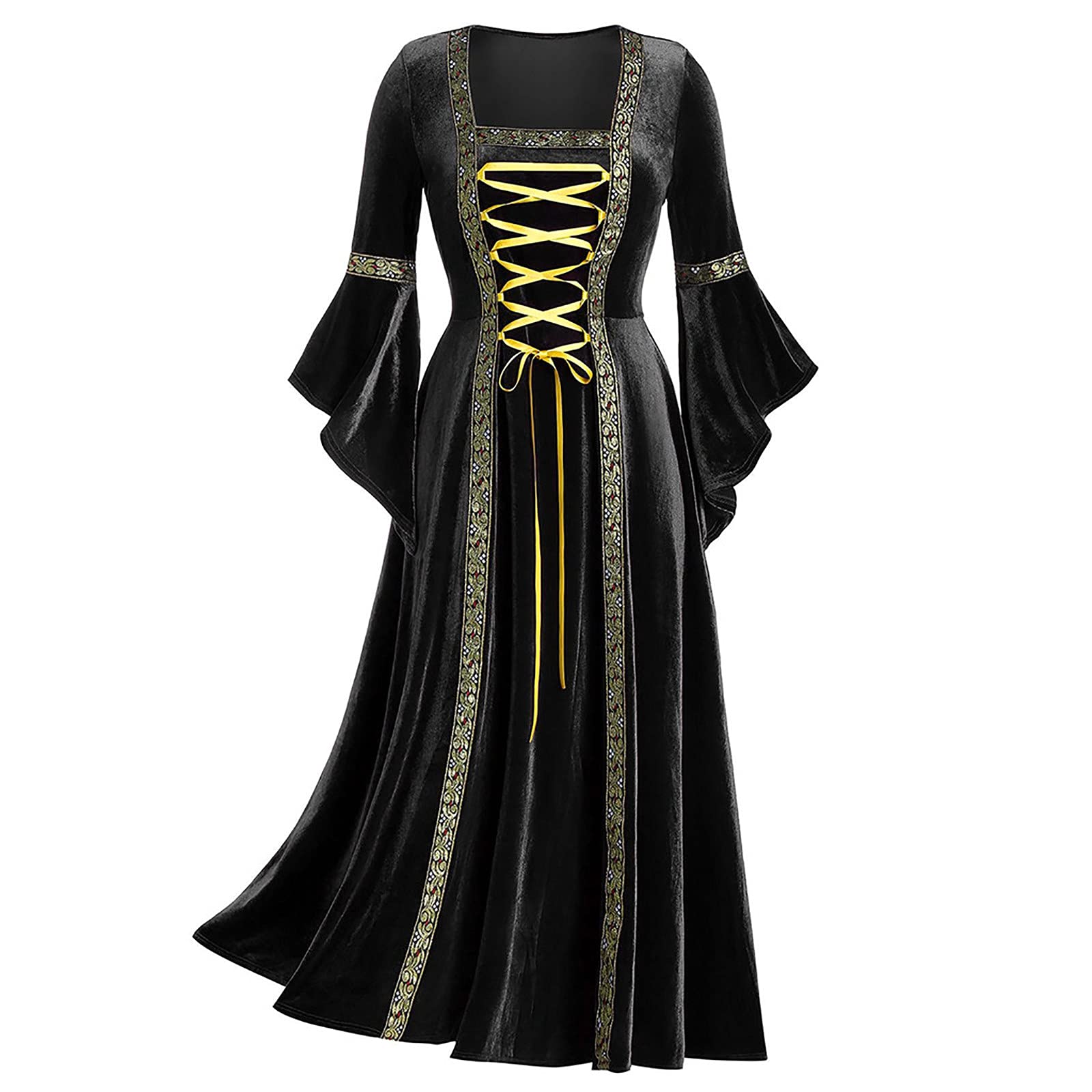 Vintage Velvet Party Dresses for Women - Elegant Long Sleeve Prom Dress with Flare Sleeves, Tie Front & Ruffle Details | Perfect for Holiday Parties, Formal Events & Special Occasions