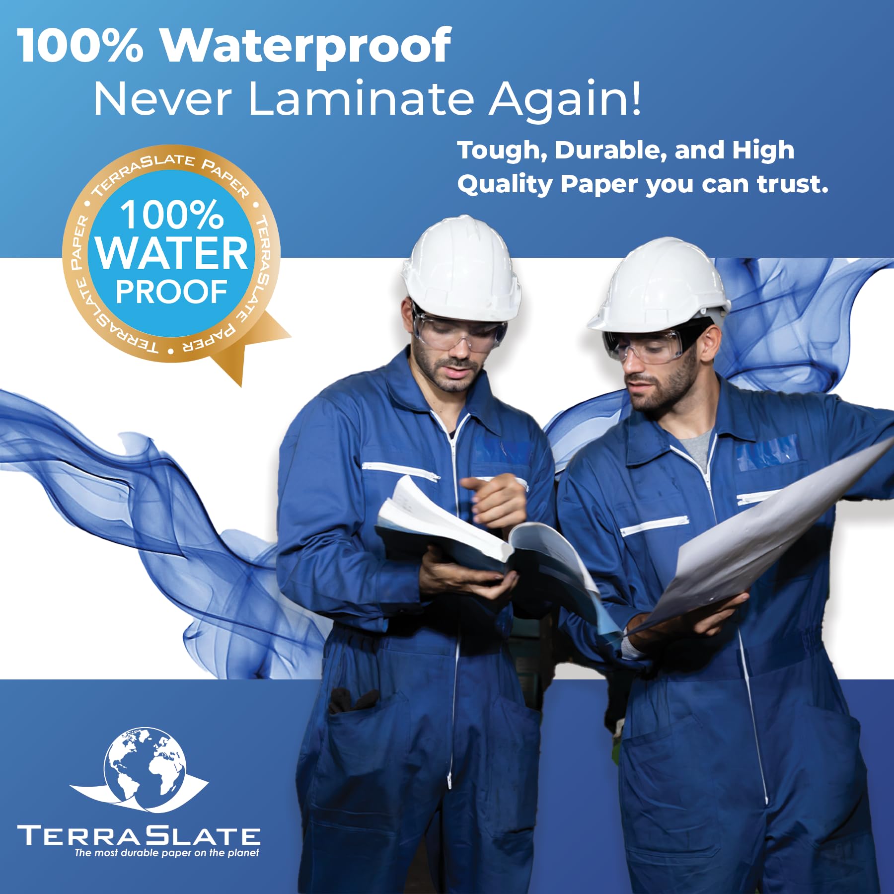 TerraSlate Premium Waterproof Paper - 5 MIL 8.5” x 11” White Laser Printer Paper, 100 Sheets - Weatherproof & Tear-Resistant Copy Paper for Outdoor Use, Rainproof Documents, Marine Charts & Construction Plans