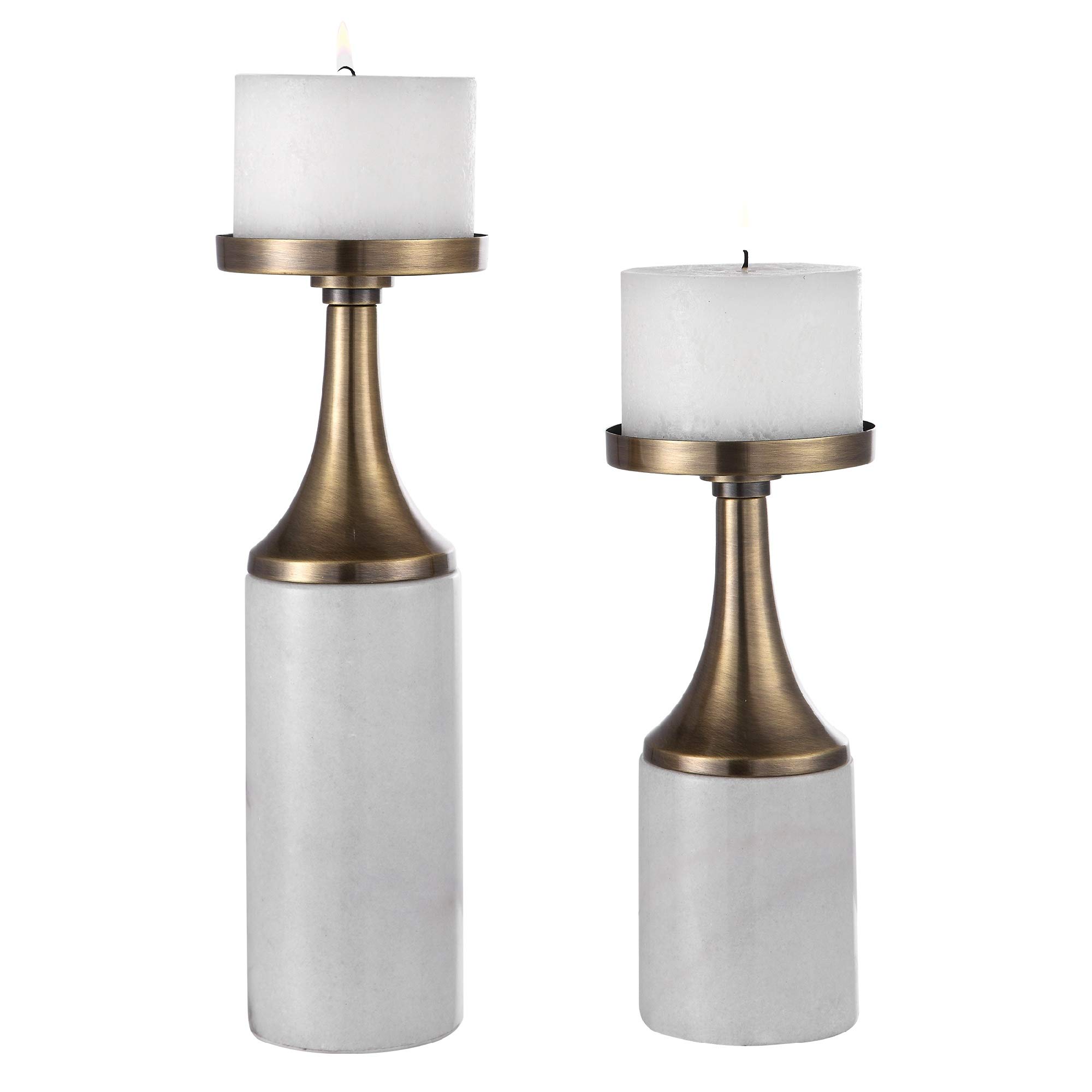 Elegant Set of 2 White Marble Candle Holders 13
