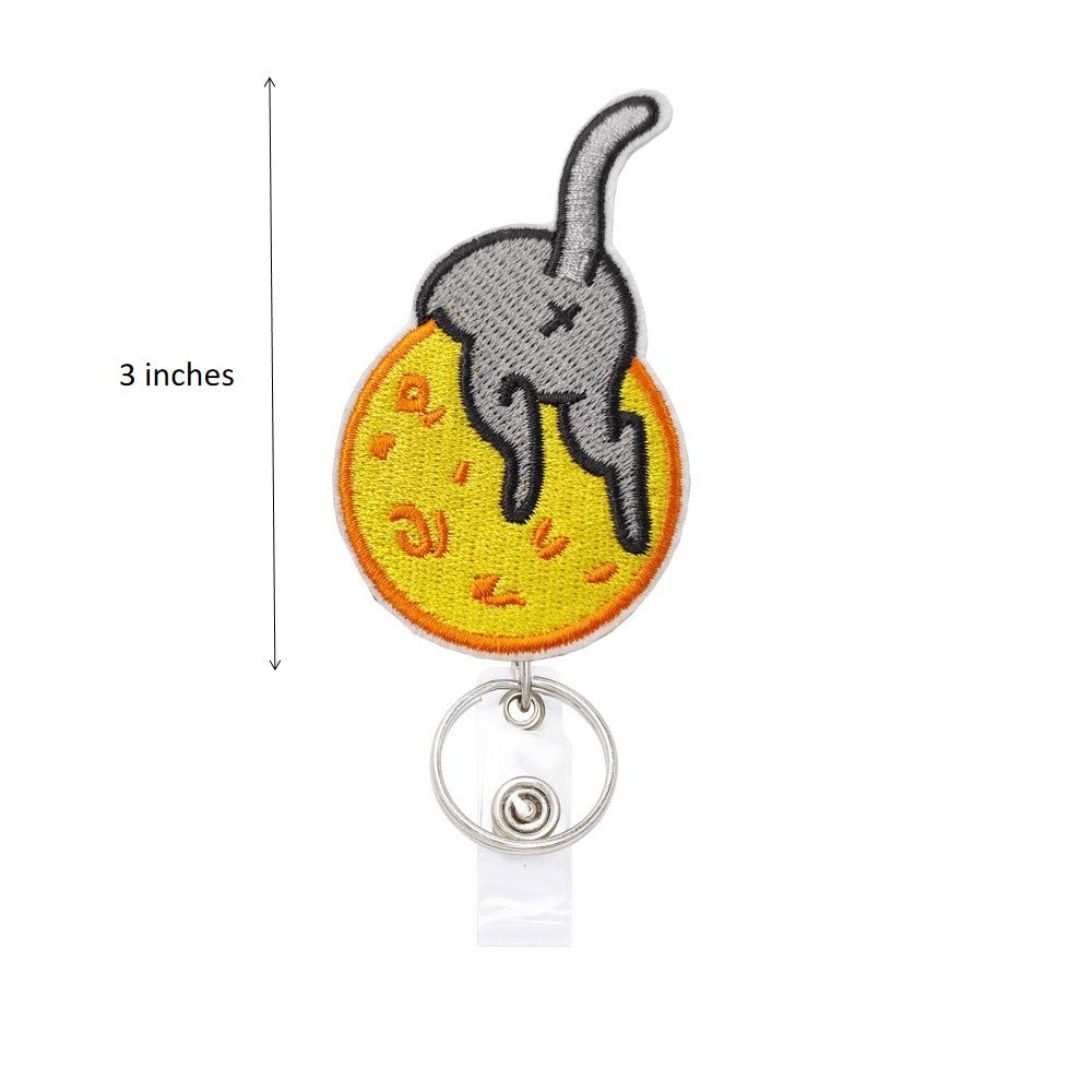Reeleer Cat on Moon Badge Reel - Retractable ID Holder with Alligator Clip & Key Ring, 24