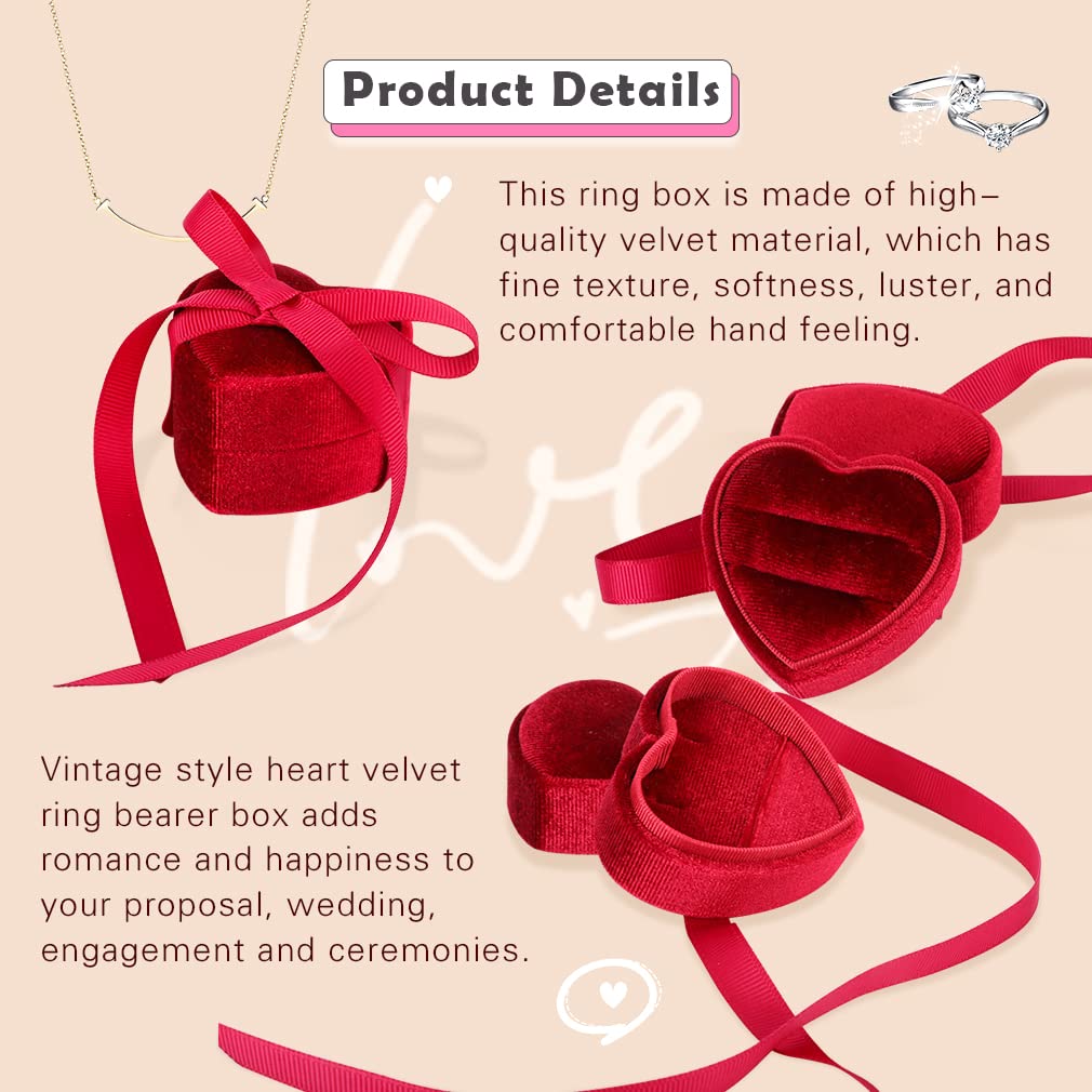 iSuperb 2-Piece Velvet Heart-Shaped Jewelry Box Set - Double Ring Holder, Earring & Necklace Organizer - Perfect for Wedding Proposals, Engagement Gifts & Jewelry Storage (Great for Bridal Showers, Anniversary Presents & Valentine's Day)