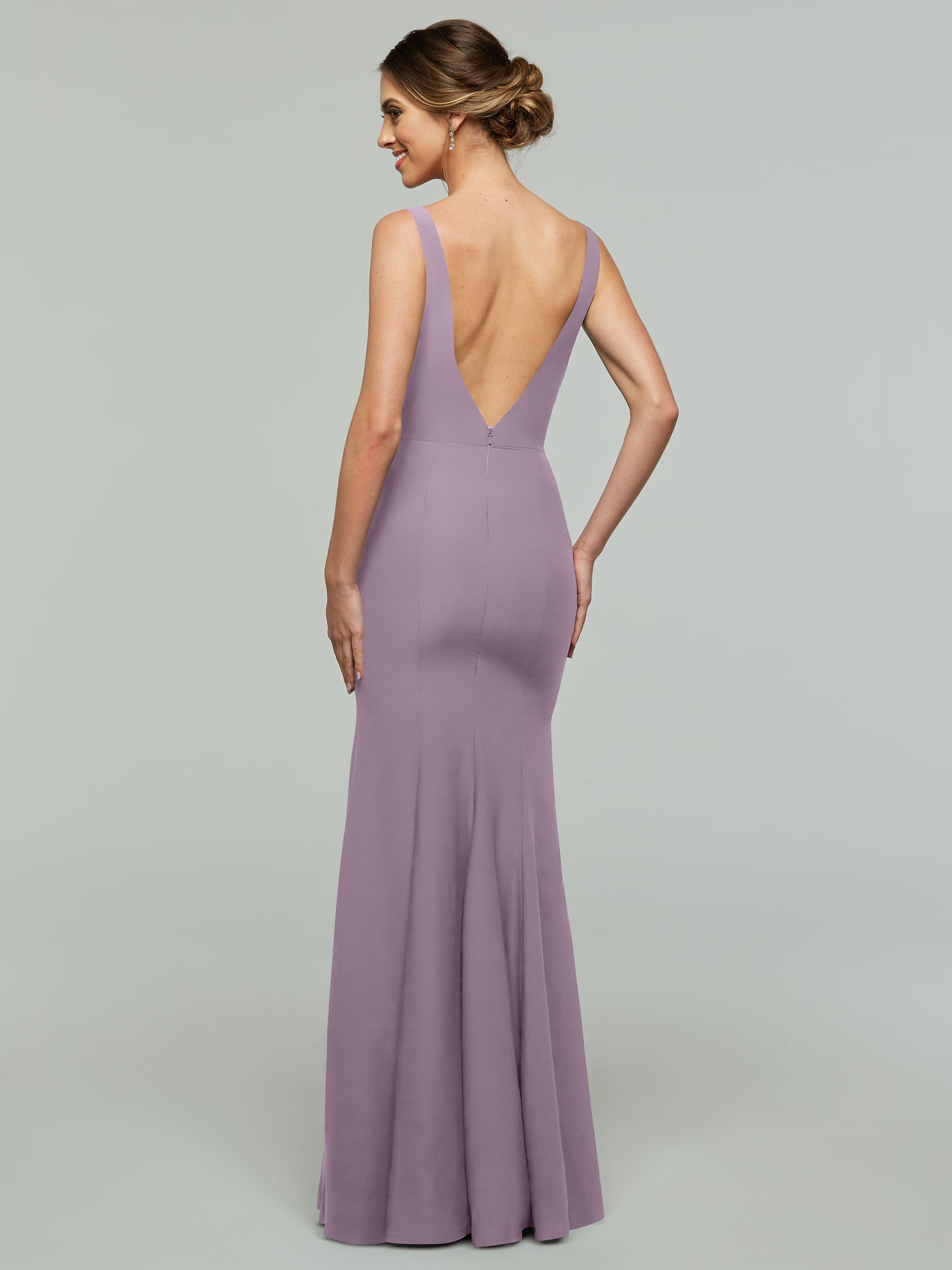 83010 Mermaid Stretch Chiffon Bridesmaid Dress with Plunging Neckline - Elegant Formal Gown for Weddings, Prom & Special Occasions