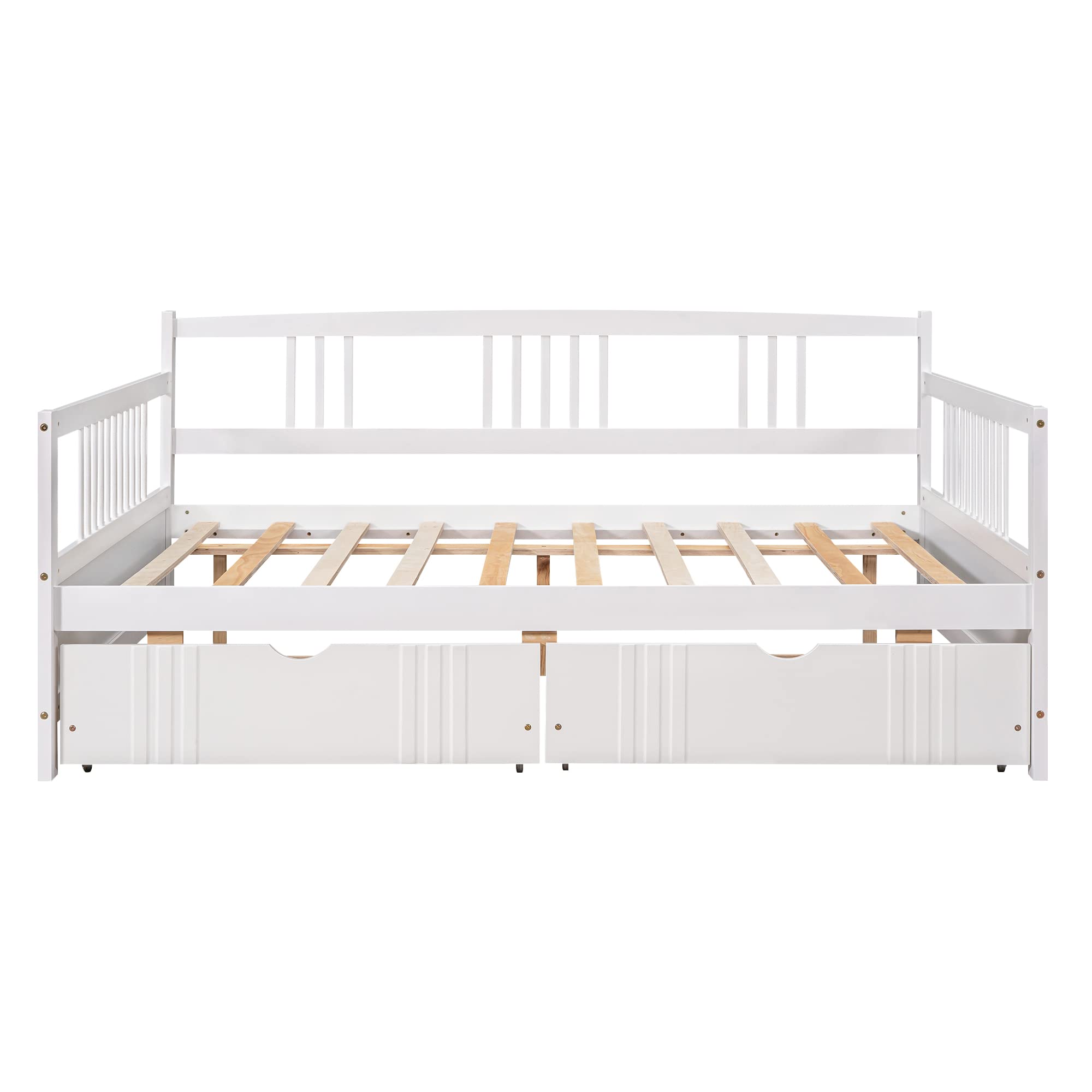 MERITLINE Twin Size Wood Daybed with Storage Drawers - Convertible Sofa Bed for Teens & Adults - White (Twin) | Perfect for Small Bedrooms, Guest Rooms & Dormitories