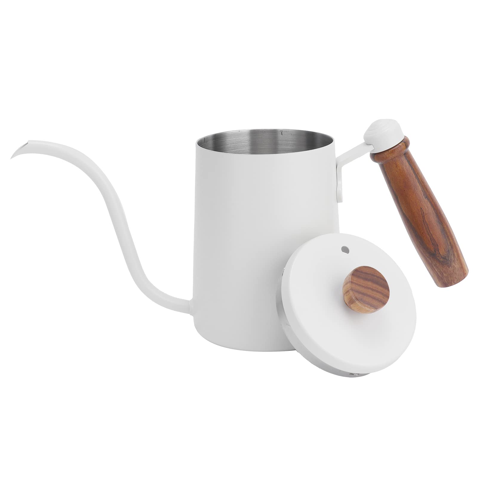 600ML Stainless Steel Coffee Hand Drip Pot with Wooden Handle - 304 Food Grade for Bar, Kitchen & Cafe Use - Perfect for Pour Over Coffee, French Press & Cold Brew (Beige)