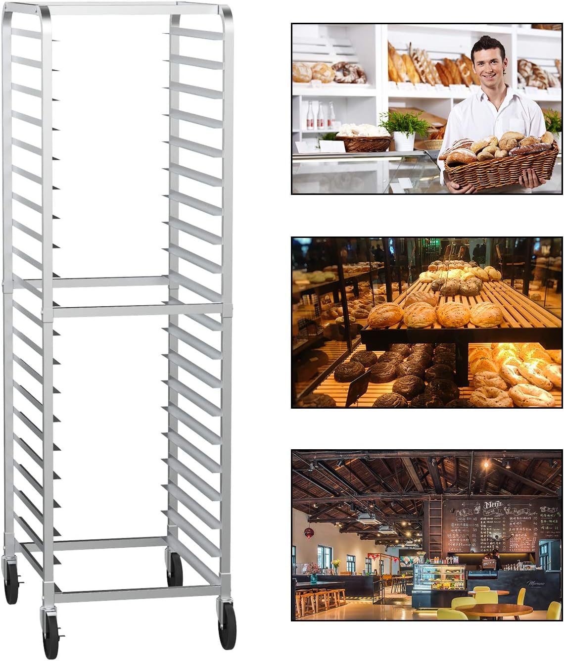 ROVSUN 20-Tier Commercial Stainless Steel Sheet Pan Rack with Brake Wheels - Heavy Duty Baking Tray Cart for Bread, Pastry & Food Storage - Ideal for Bakeries, Restaurants & Commercial Kitchens
