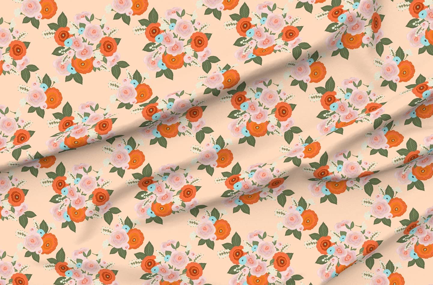 Rose Pattern Coral Floral Printed Cotton Fabric by The Yard - Spring Botanical Pink Romantic Design for Sewing, Quilting, Apparel & Home Decor | Perfect for DIY Crafts, Dresses, Curtains and Pillow Covers
