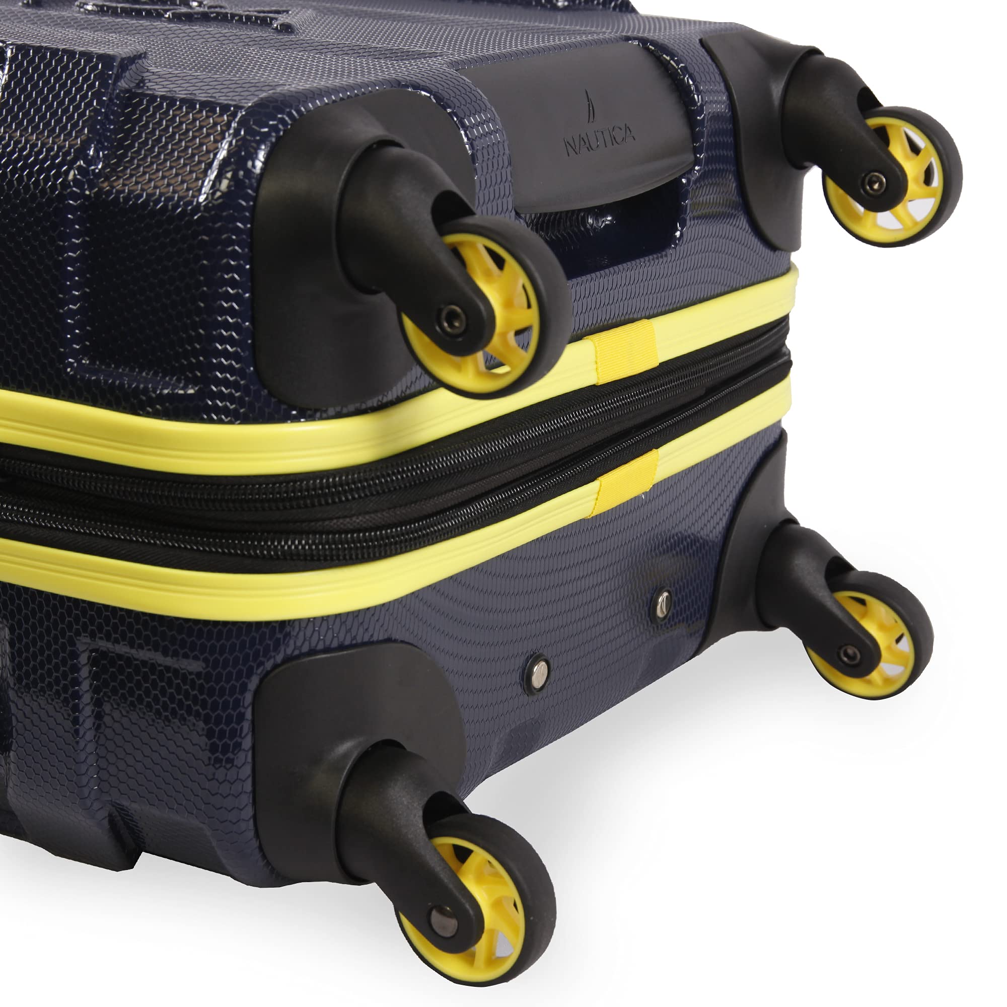 Nautica Maker Hardside Spinner Luggage 21-Inch Carry On - Lightweight Durable Suitcase with 360° Wheels, Navy/Yellow Design - Perfect for Business Travel & Weekend Getaways