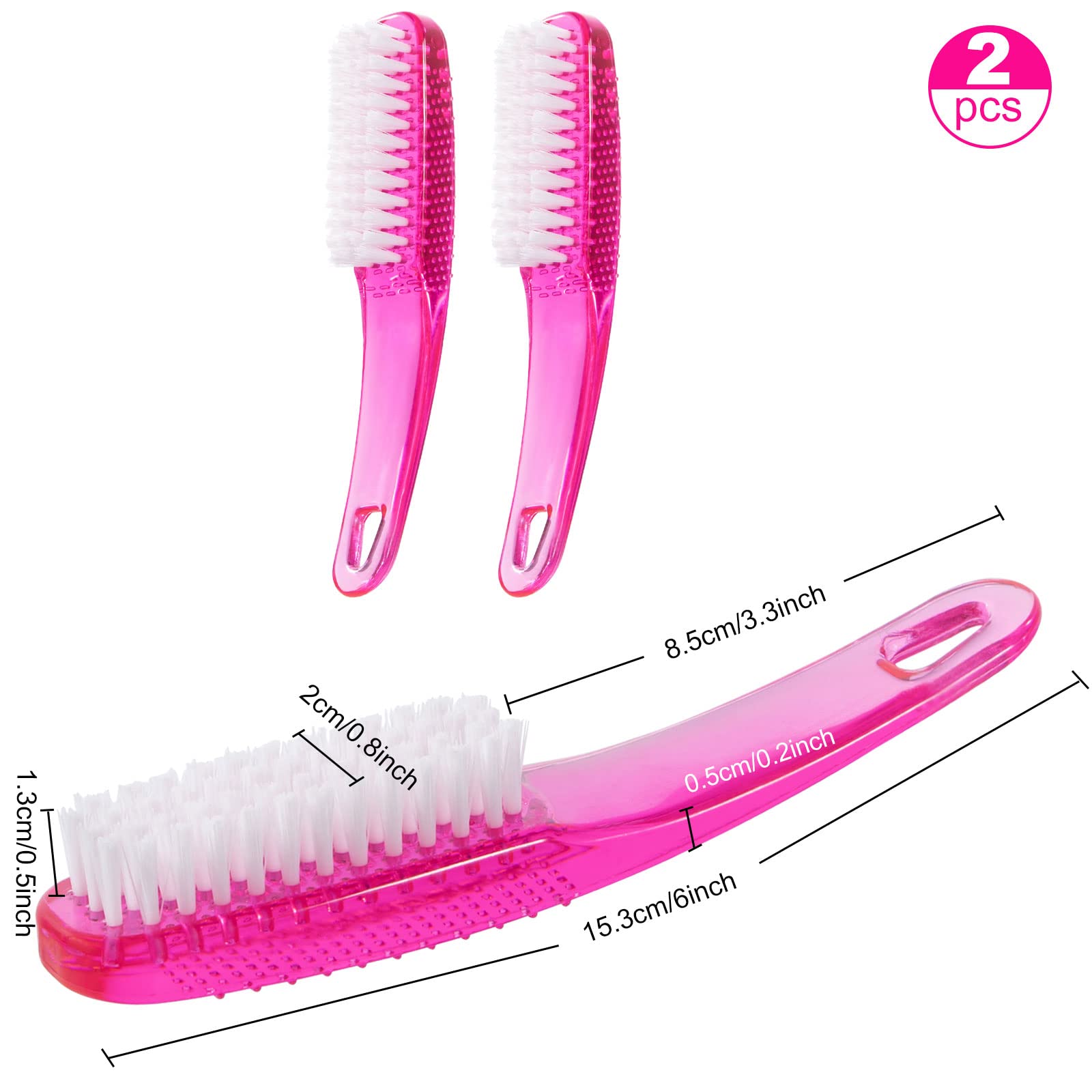 2 Pack Long Handle Nail Cleaning Brushes - Non-Slip Grip for Fingernails & Toes, Pedicure Scrubber for Men & Women (Hot Pink) - Perfect for Home Manicure, Salon Care & Travel Hygiene Essentials