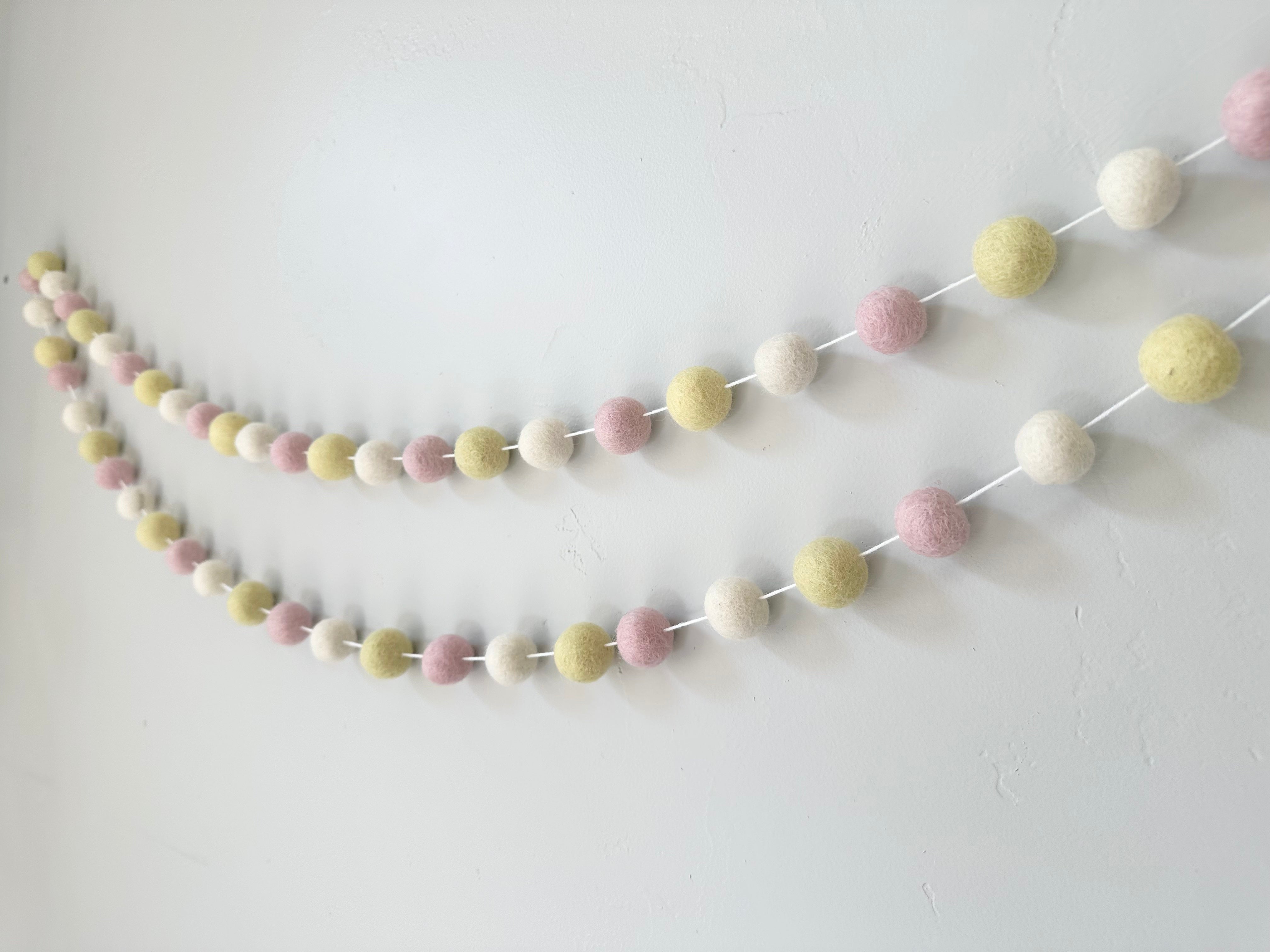 Pink Lemonade Felt Ball Garland - Handmade Decorative Party Banner for Baby Showers, Weddings & Nursery Decor - 10ft Pastel Pink & Yellow Boho Felt Pom Pom String