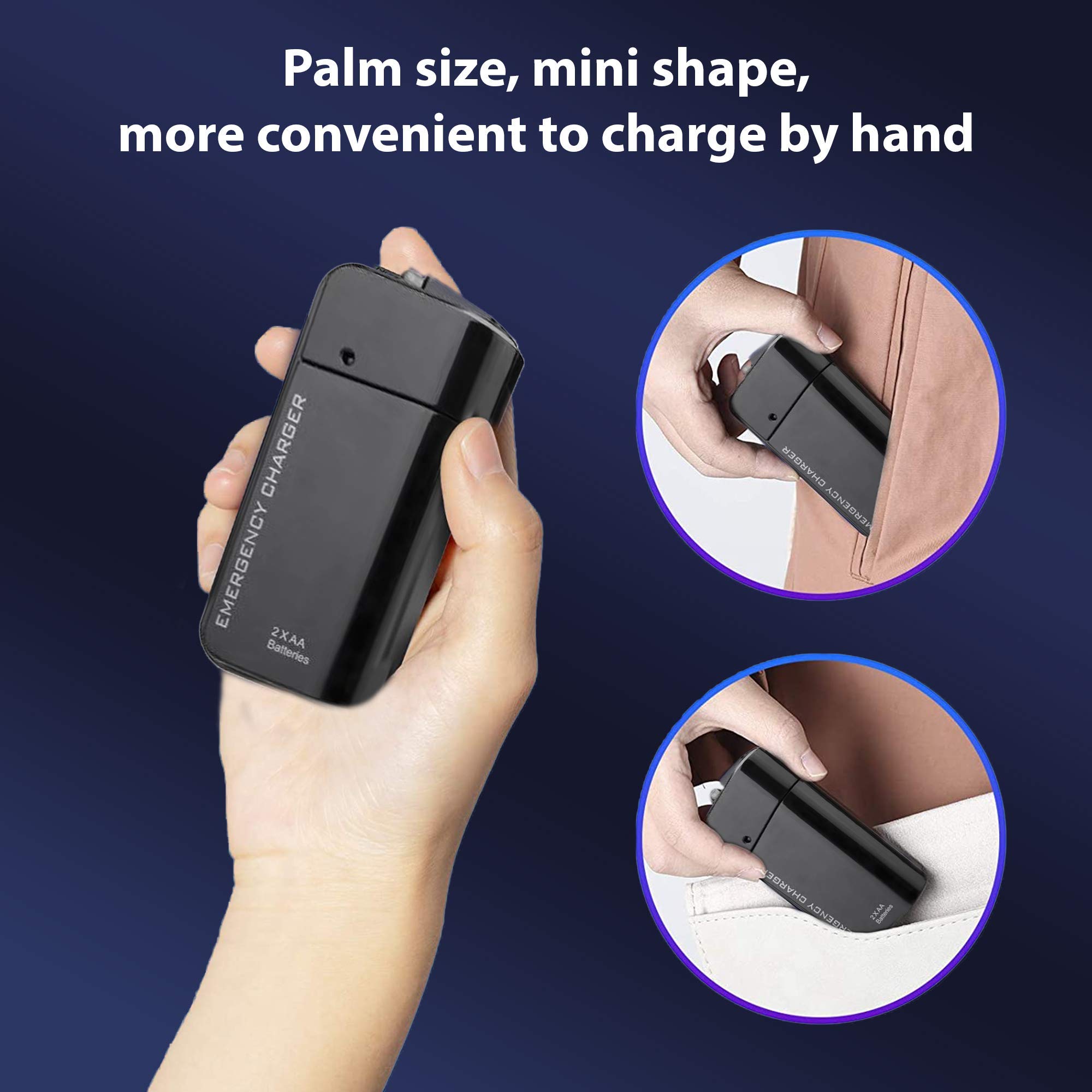 Portable AA Battery Travel Charger - Compatible with BLU 8L & Emergency Power Bank with LED Light (Uses 2 AA Batteries, Micro USB) - Perfect for Camping, Hiking & Power Outages [Black]
