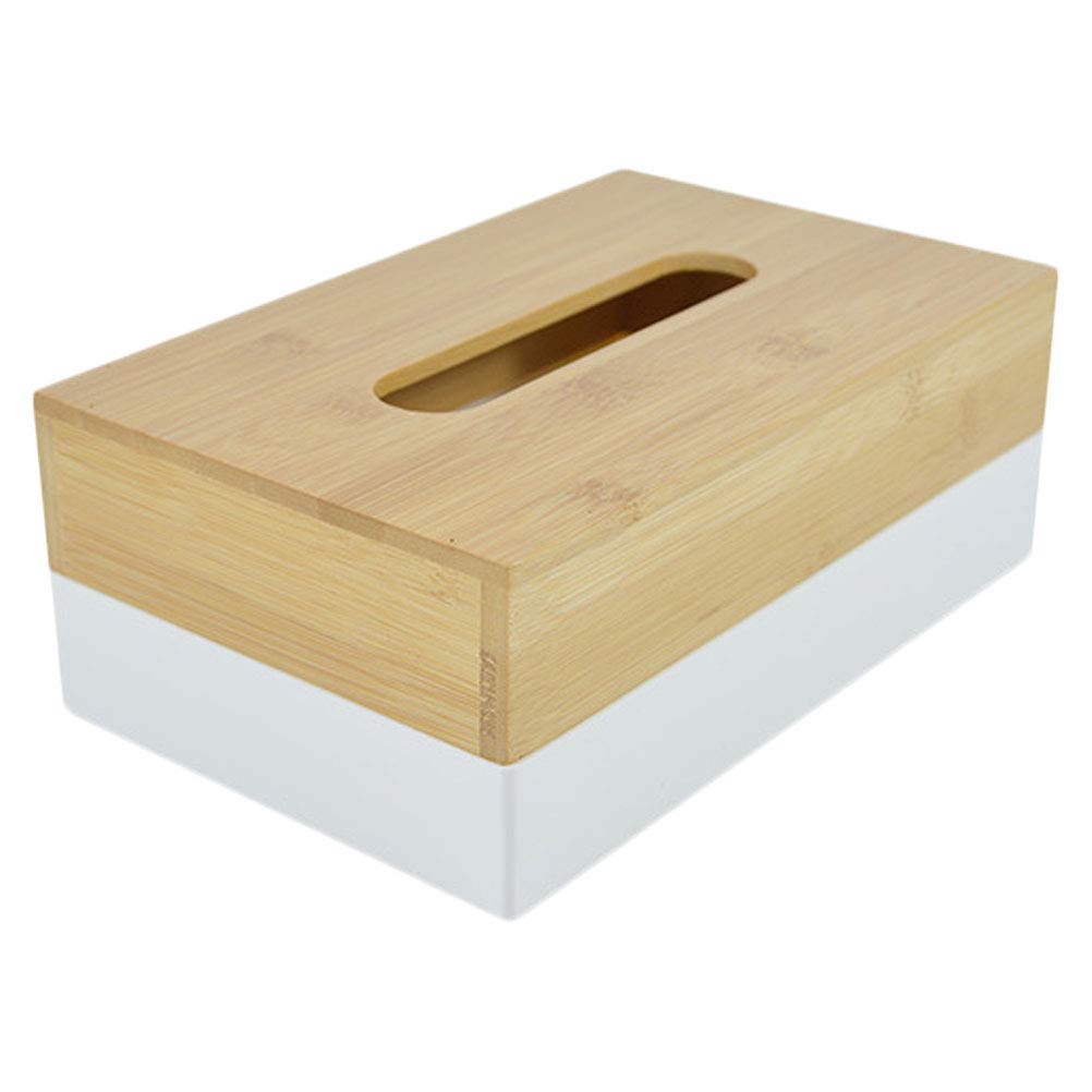 YARNOW Bamboo Tissue Box - 1PC Creative Desktop Tissue Holder with Simple Bamboo Lid, White | Perfect for Home, Office, and Car Use