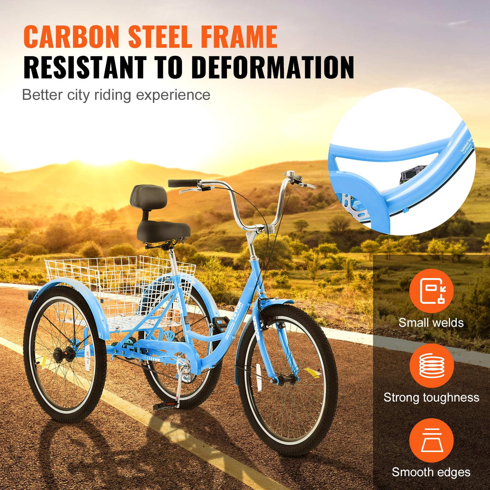 VEVOR Adult Tricycle Bike - 3-Wheel Bicycle for Seniors & Adults - Comfortable & Stable Ride for Exercise, Shopping & Leisure - Perfect for Outdoor Activities, Commuting & Recreation