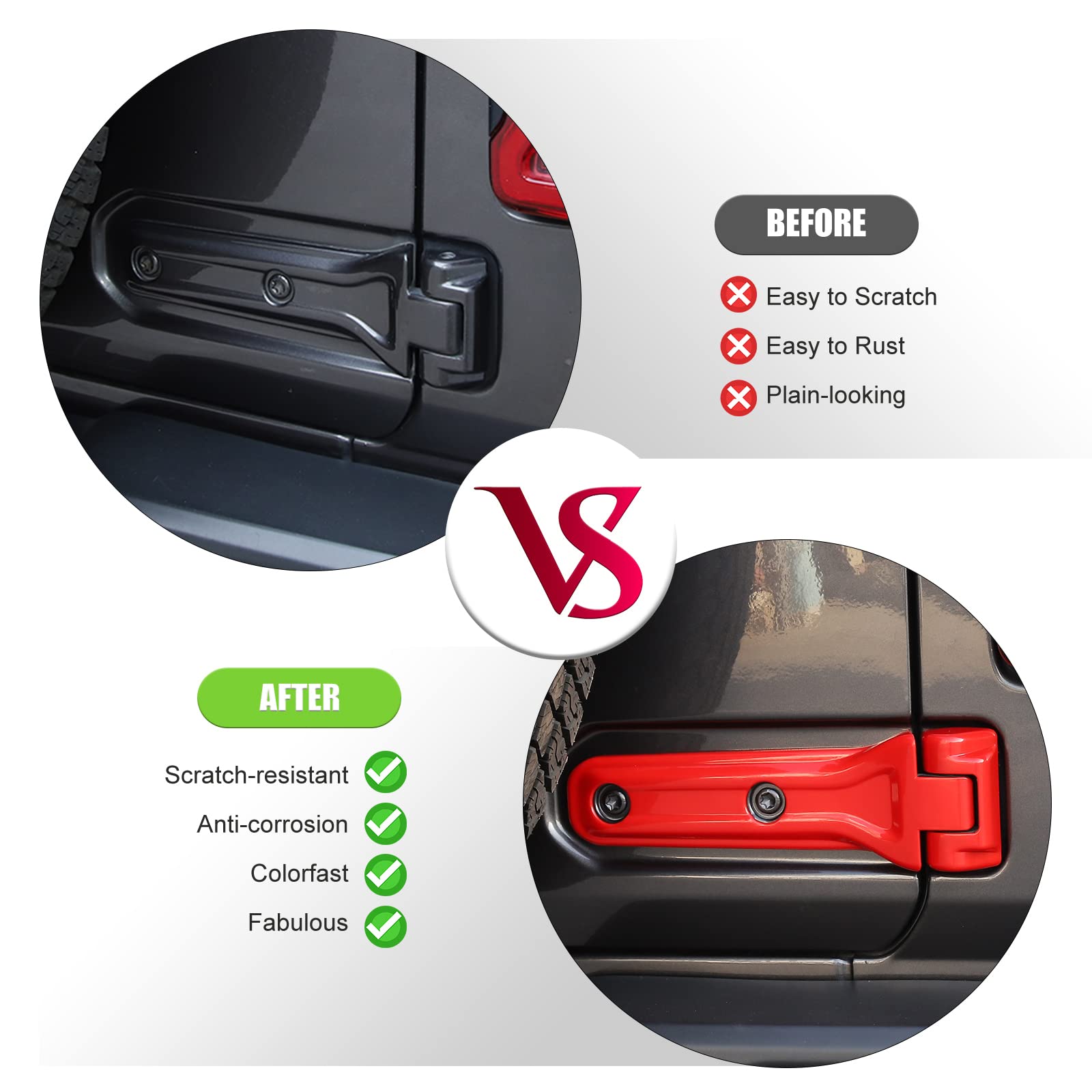 CheroCar Jeep JL Tailgate Hinge Cover & Spare Tire Bracket - Exterior Accessories for 2018-2022 Jeep Wrangler JL/JLU (Sport, Sahara, Rubicon) - Red | Durable Protection & Enhanced Style for Off-Road Adventures