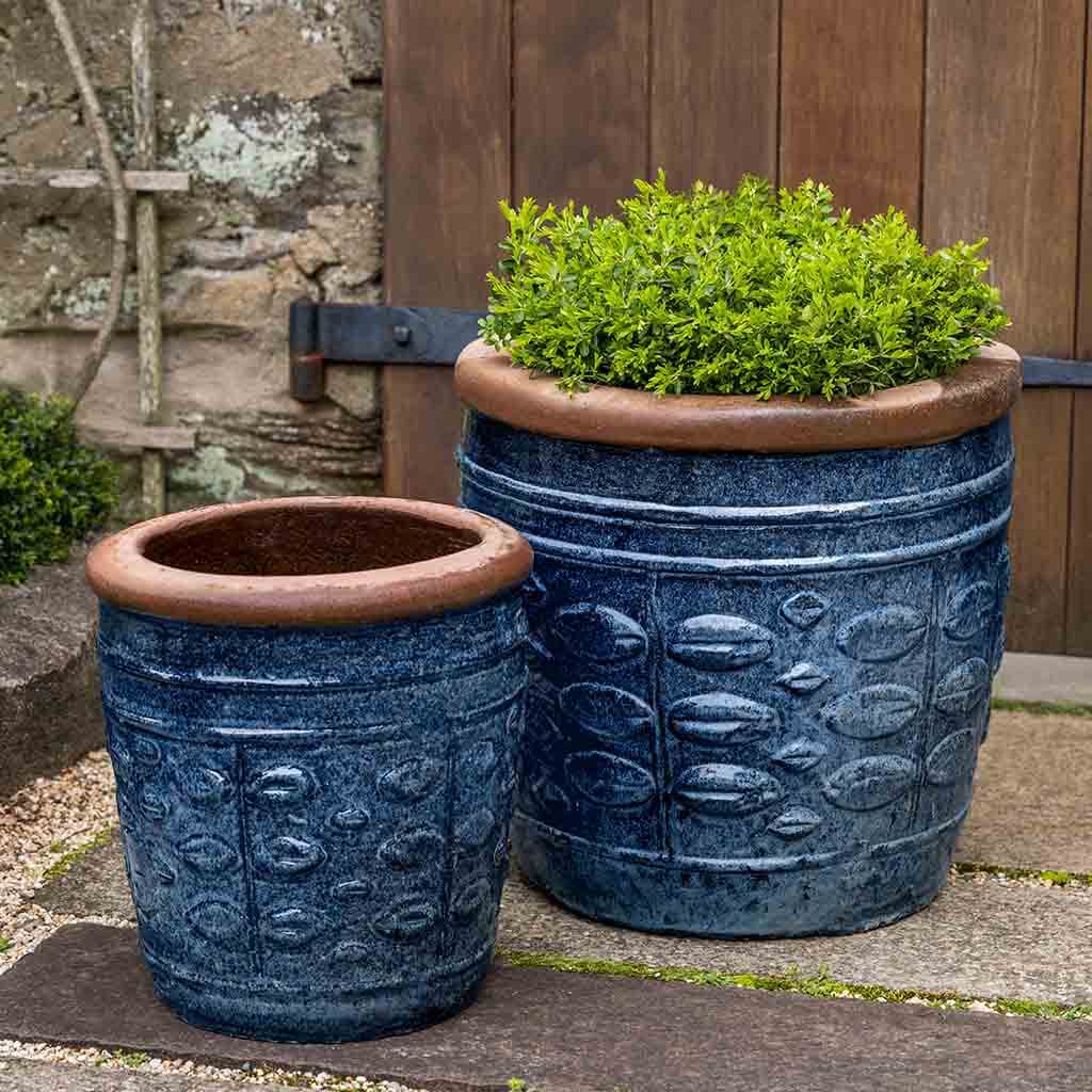 Campania International Rustic Leaf Pot Set of 2 - Rustic Blue Ceramic Planters for Indoor & Outdoor Garden Decor