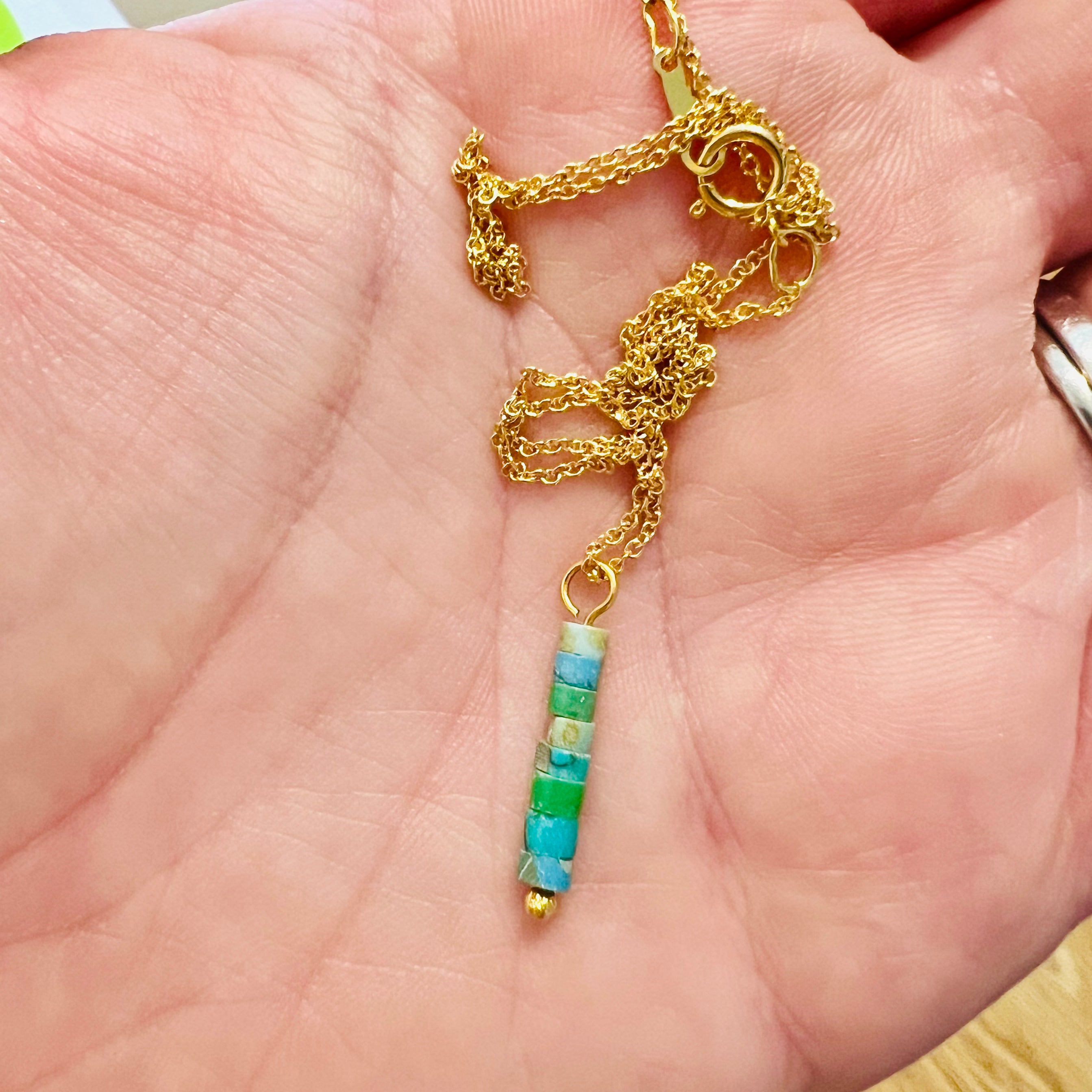 14K Yellow Gold Turquoise Afghan Bead Necklace for Women | Handmade Bohemian Jewelry | Perfect for Festivals, Weddings & Boho Fashion