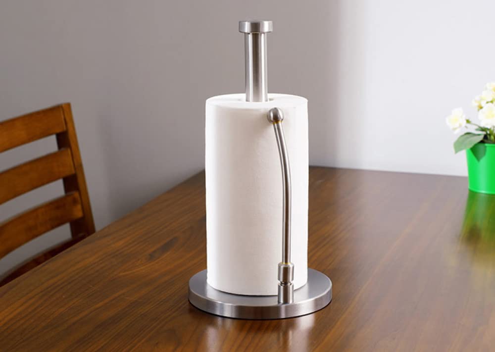 Stainless Steel Paper Towel Holder Stand - Modern Countertop Napkin & Plastic Wrap Organizer for Kitchen, Bathroom, and Office Storage