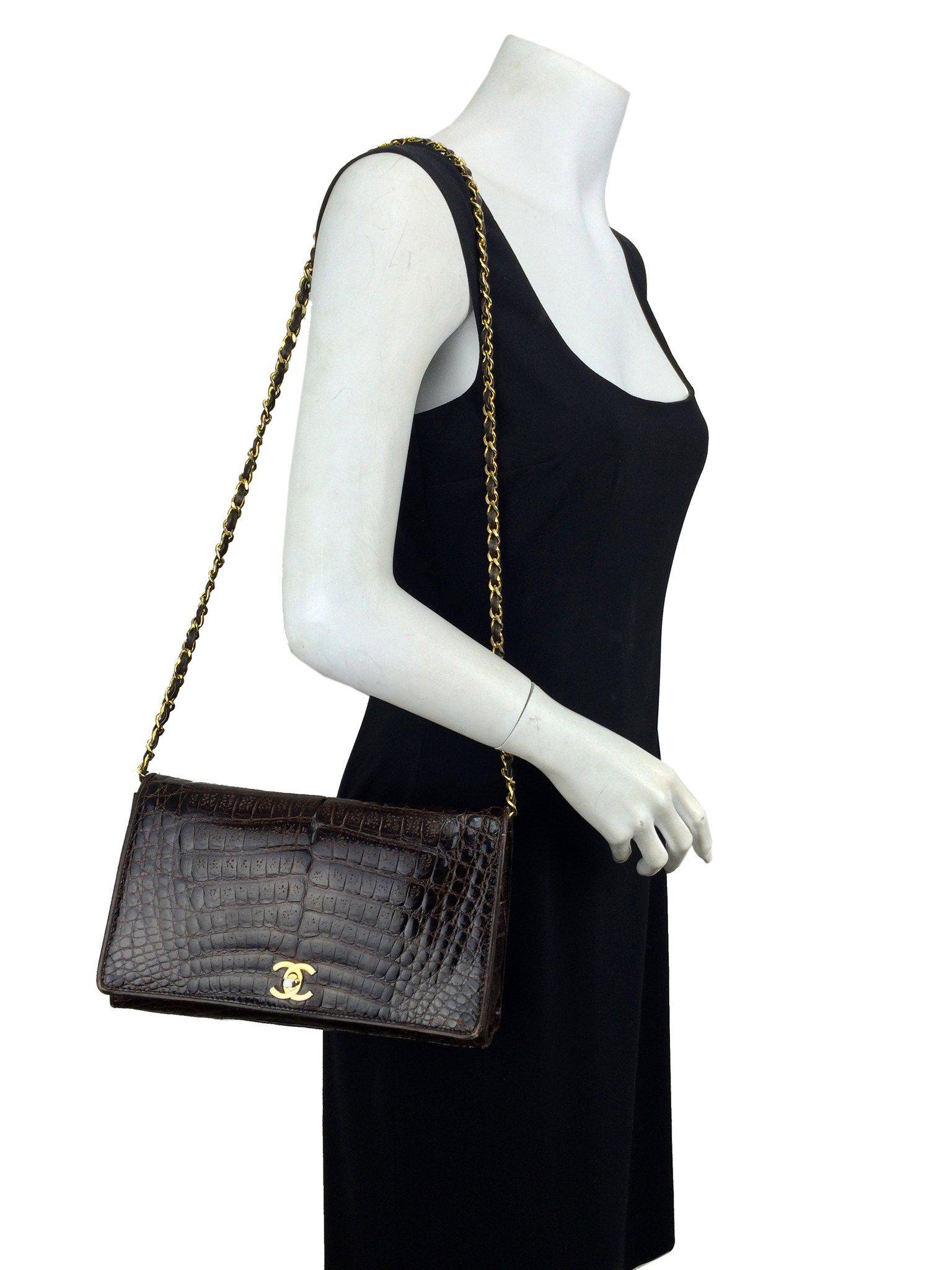Vintage Chanel Crocodile Leather Flap Shoulder Bag - Luxury Designer Handbag for Women, Perfect for Evening Parties & Special Occasions