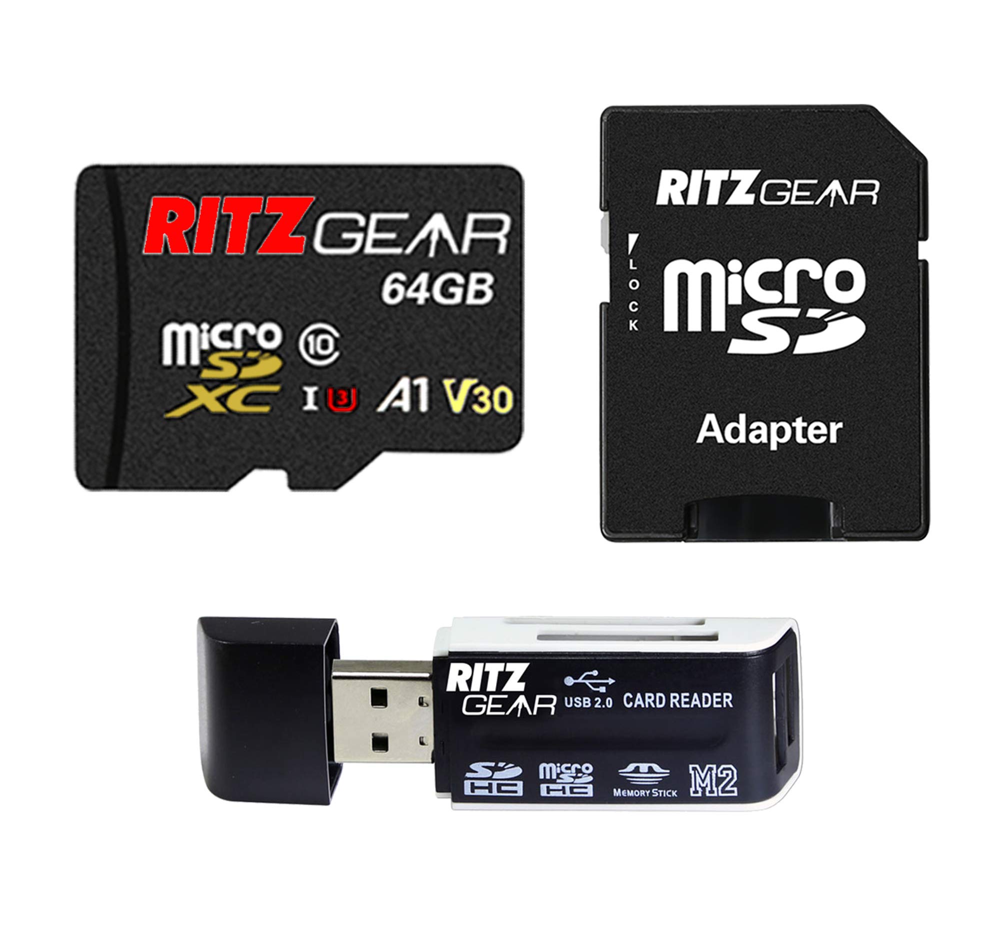 Ritz Gear Extreme Performance 64GB MicroSDXC Card - Class 10 V30 UHS-I U3 A1 - Includes Card Reader - Compatible with Nintendo Switch, Smartphones, Action Cameras, Security Cameras - Perfect for Gaming, 4K Video Recording & High-Speed Data Transfer