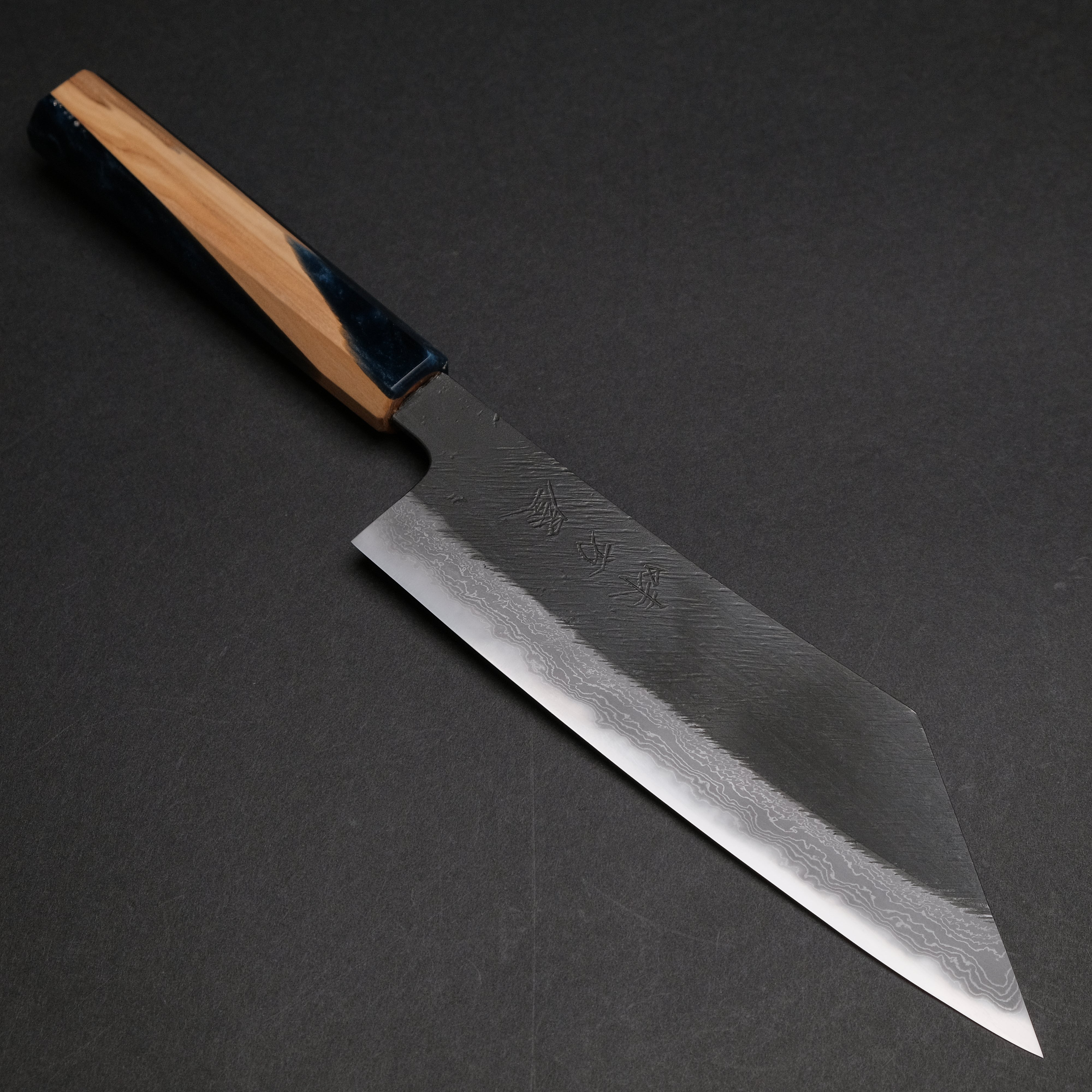 Premium Ajikataya White #2 Matsuba Damascus Hakata 180mm Kitchen Knife with Olive Wood & Resin Handle (#24) - Perfect for Sushi, Sashimi, and Japanese Cuisine Preparation
