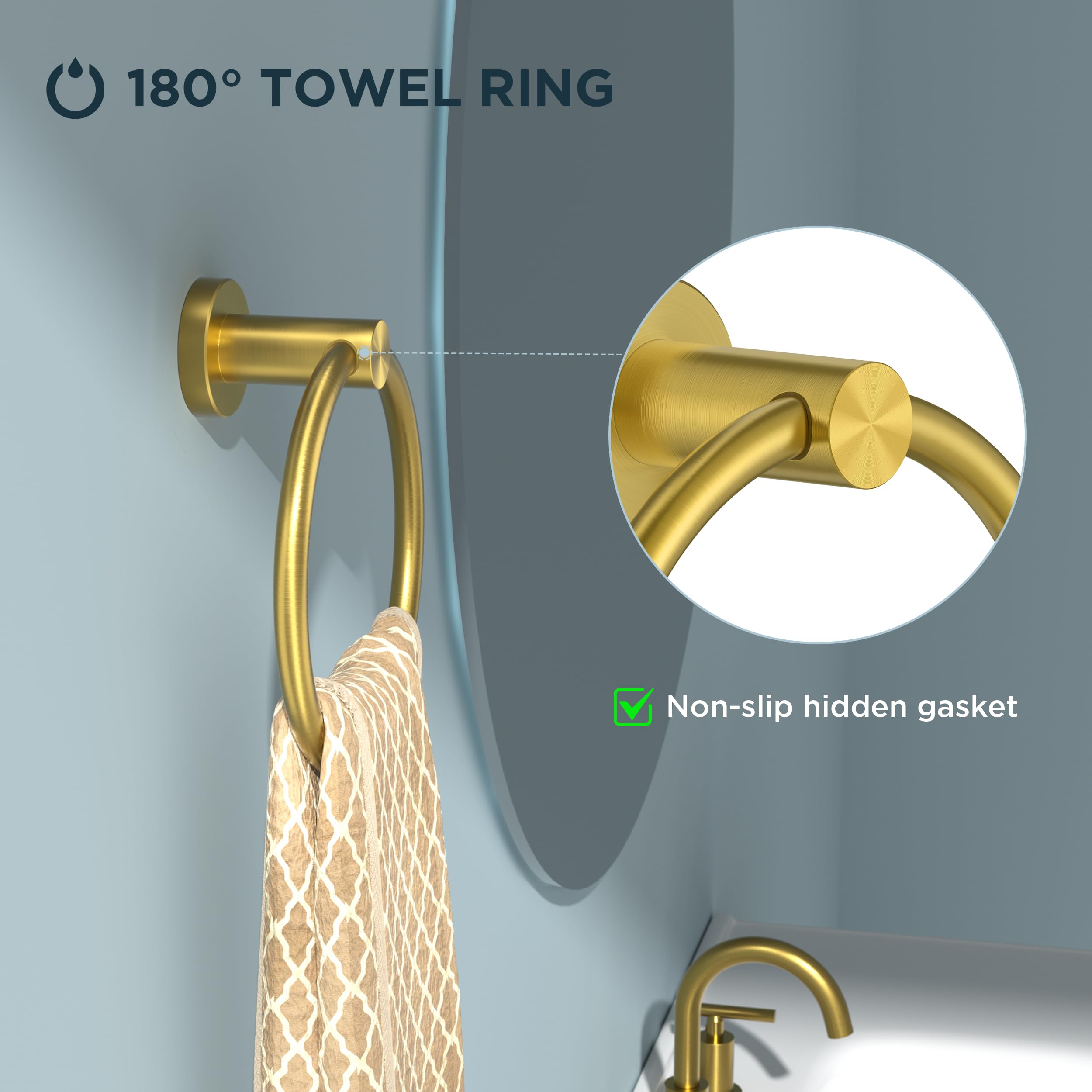 FORIOUS Stainless Steel Towel Ring Holder - Modern Dark Gold Bathroom Towel Rack - Wall Mounted SUS304 Round Towel Hanger for Bath, Kitchen, RV - Perfect for Spa, Guest Bath & Luxury Home Decor