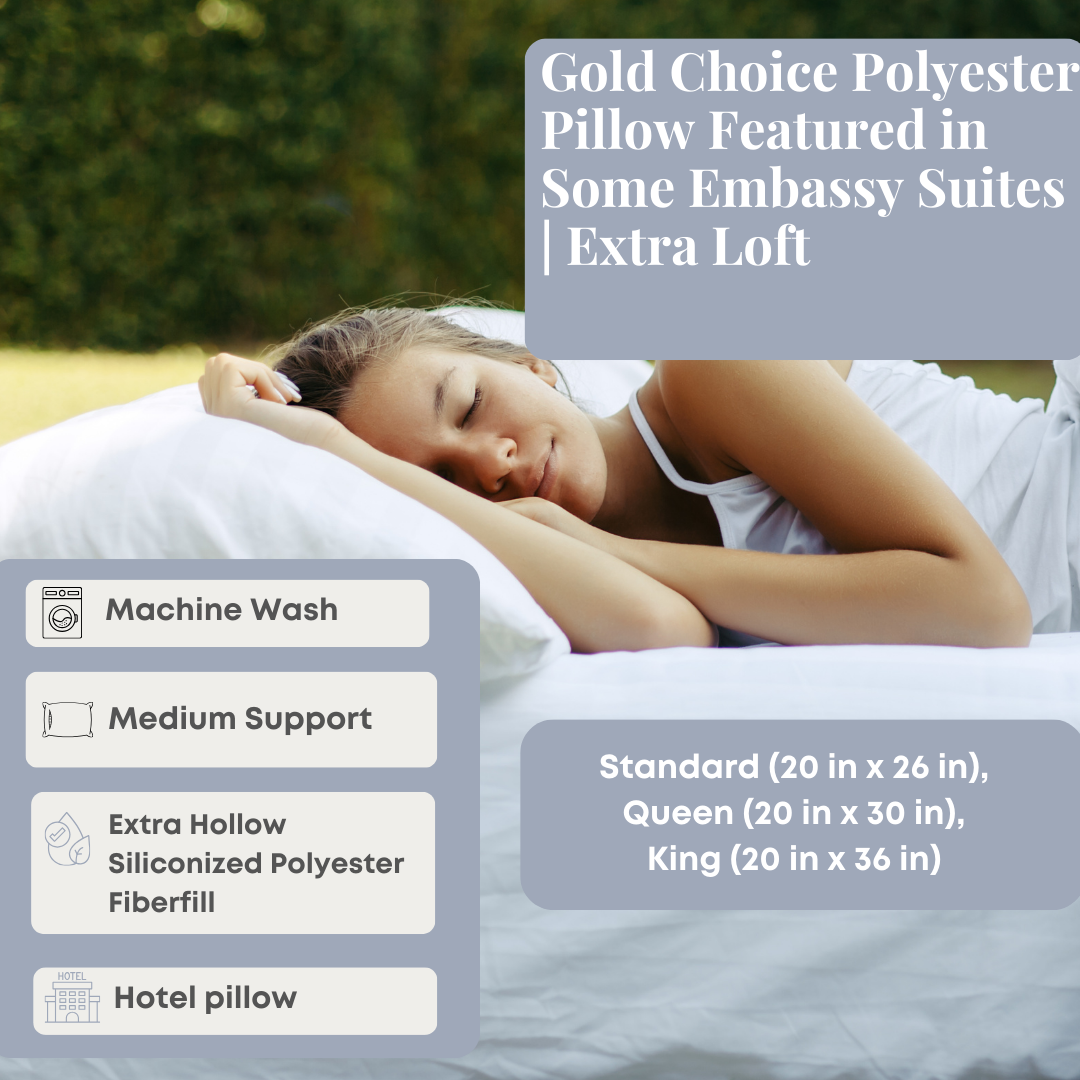 Premium Gold Choice Polyester Pillow - Hotel Luxury Comfort for Embassy Suites | Extra Loft & Support | Perfect for Bedroom, Guest Room & Travel