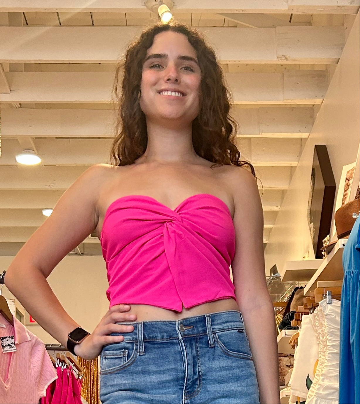 Strapless Twist Front Top in Hot Pink - Sexy Women's Fashion for Parties, Dates & Summer Outfits
