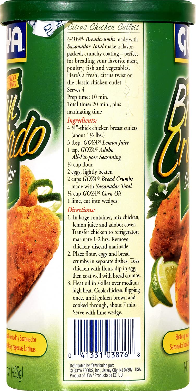 Goya Foods Bread Crumbs with Sazonador Total Seasoning - 15oz (Pack of 12) | Perfect for Breading Chicken, Fish & Meat | Authentic Latin Flavor for Home Cooking