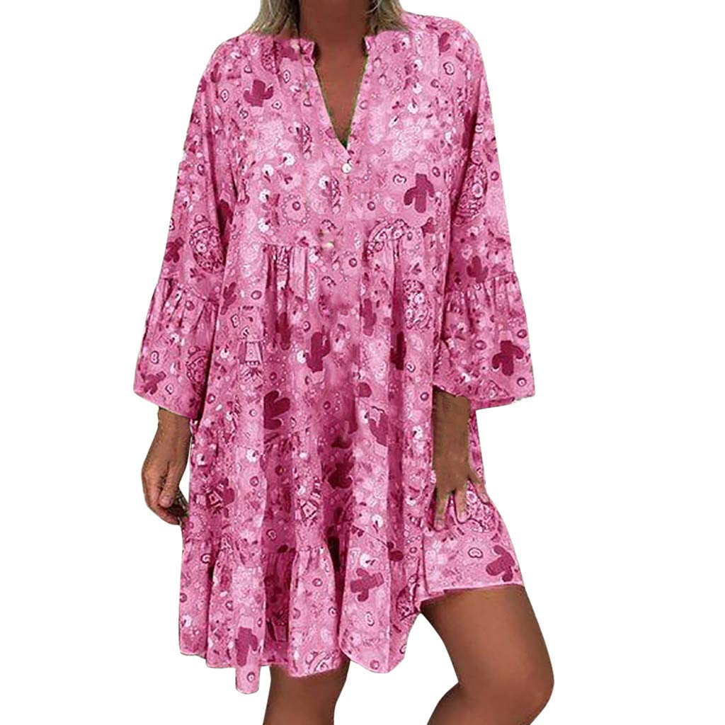 Stylish Quarter Sleeve Summer Dress - Flowy Loose Fit Floral Print Mini Dress for Women | Perfect for Beach Vacations, Brunch Dates & Summer Outings