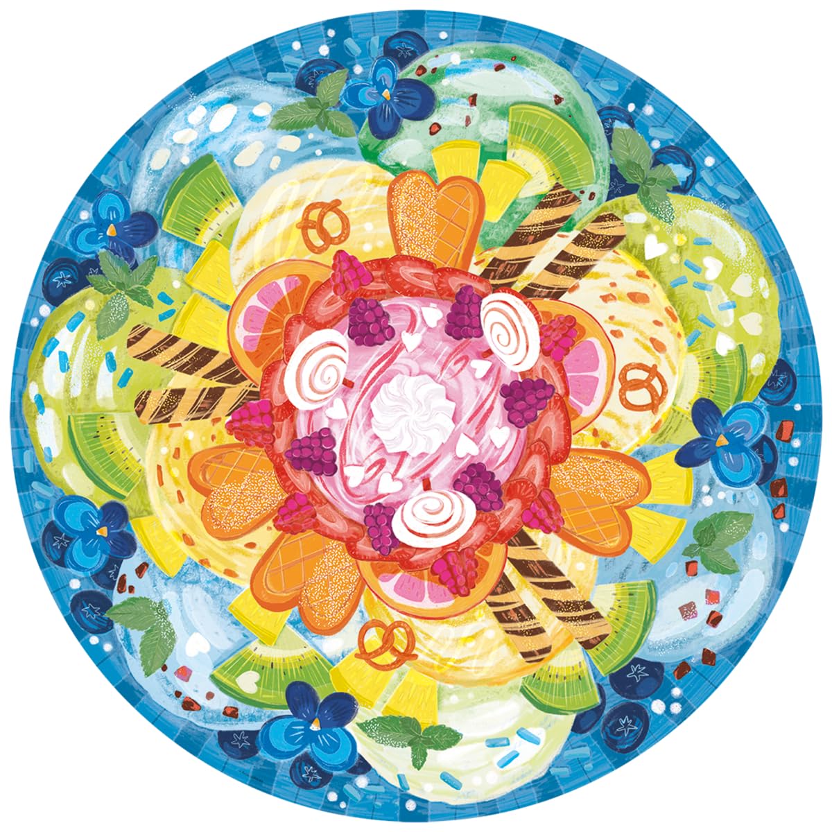 Ravensburger 500 Piece Round Ice Cream Puzzle for Adults & Kids - Premium Round Jigsaw Puzzle with Glue for Framing - Fun Family Activity, Home Decor & Gift Idea