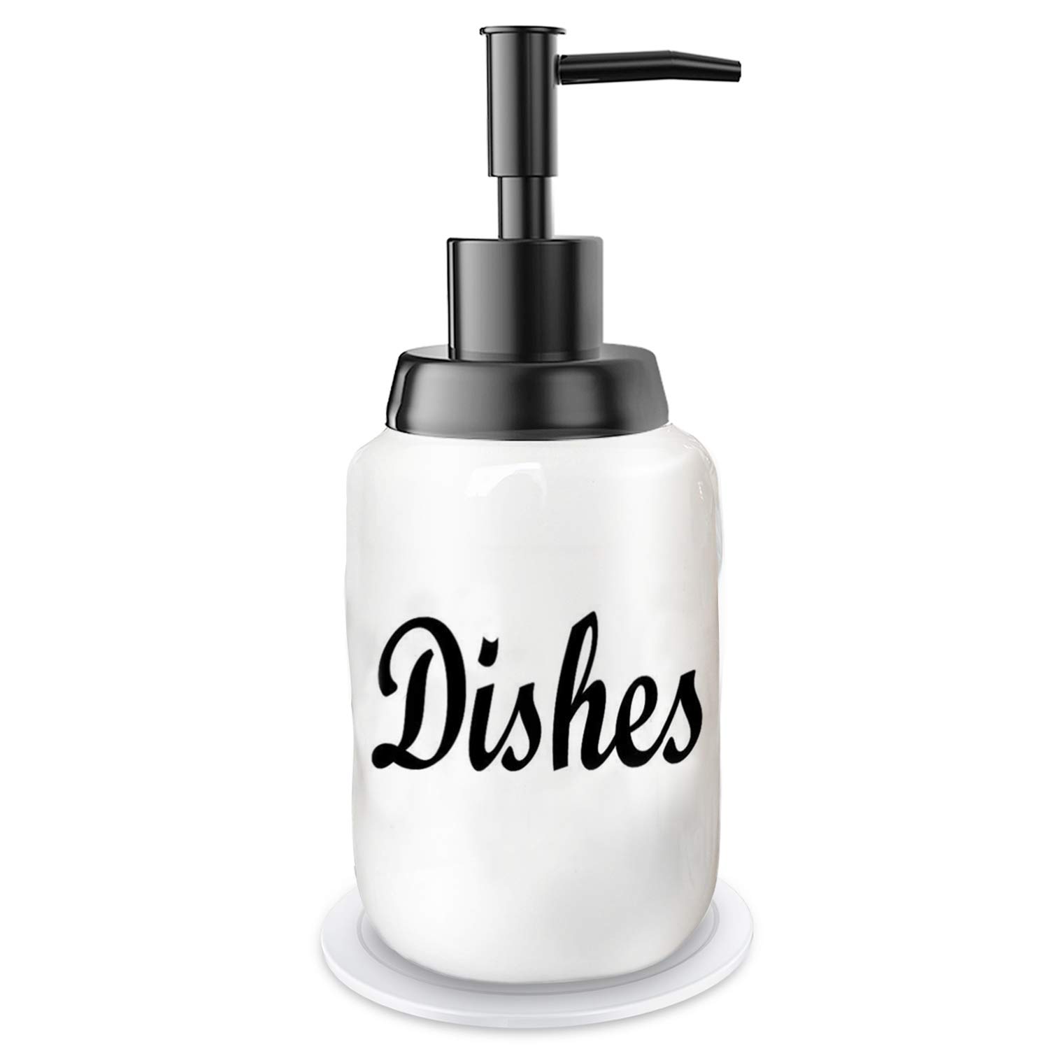 Premium White Ceramic Soap Dispenser with Black Pump - Refillable Hand Soap Bottle for Kitchen, Bathroom & Sink - Elegant Countertop Decor for Modern Homes, Restaurants & Offices