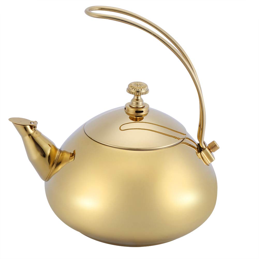 Premium Stainless Steel Whistling Tea Kettle with Removable Filter - Retro Gold Design for Gas, Electric & Induction Stoves - Perfect for Home, Office & Camping Tea/Coffee Brewing