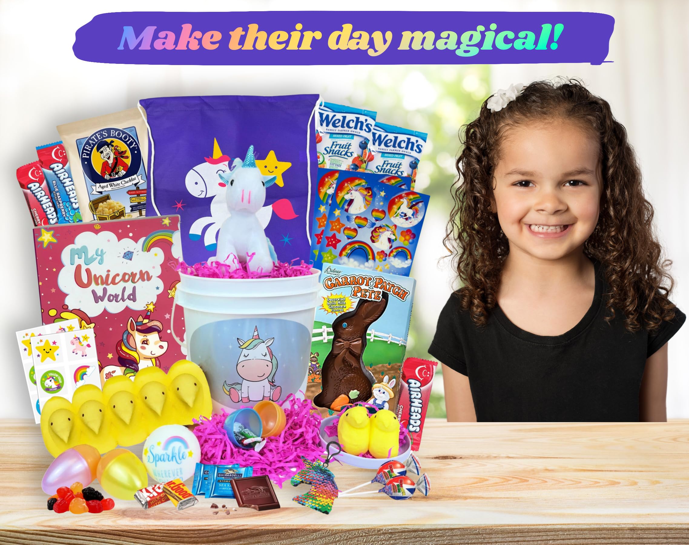 Unicorn Easter Gift Basket for Kids - Boys & Girls Easter Basket with Candy, Chocolate & Easter Eggs - Perfect Easter Care Package for Family, Friends & Classroom Parties