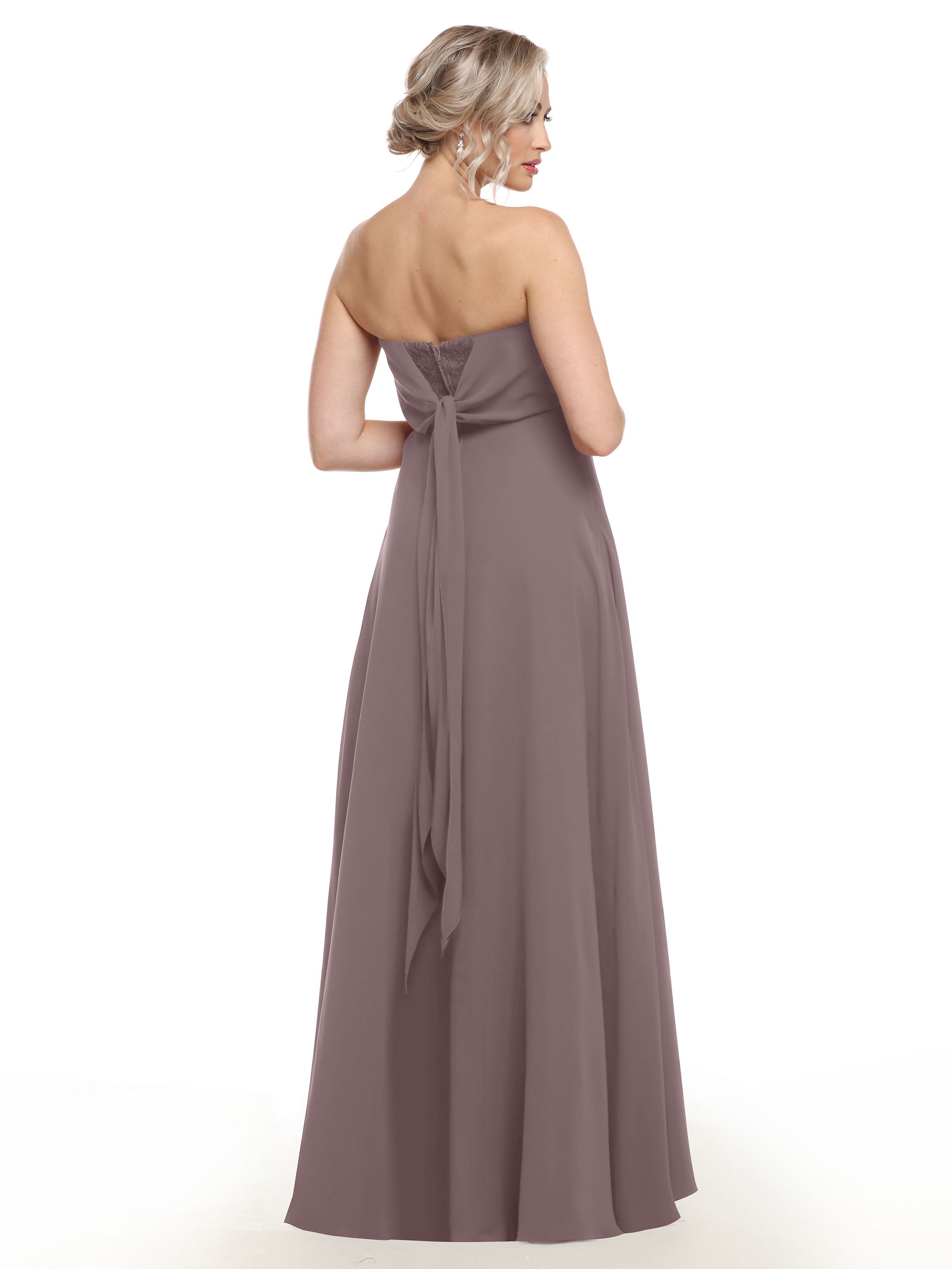 Elegant 80143 Chiffon Strapless Sweetheart Bridesmaid Dress with Lace & High Slit - Perfect for Weddings, Prom & Formal Events