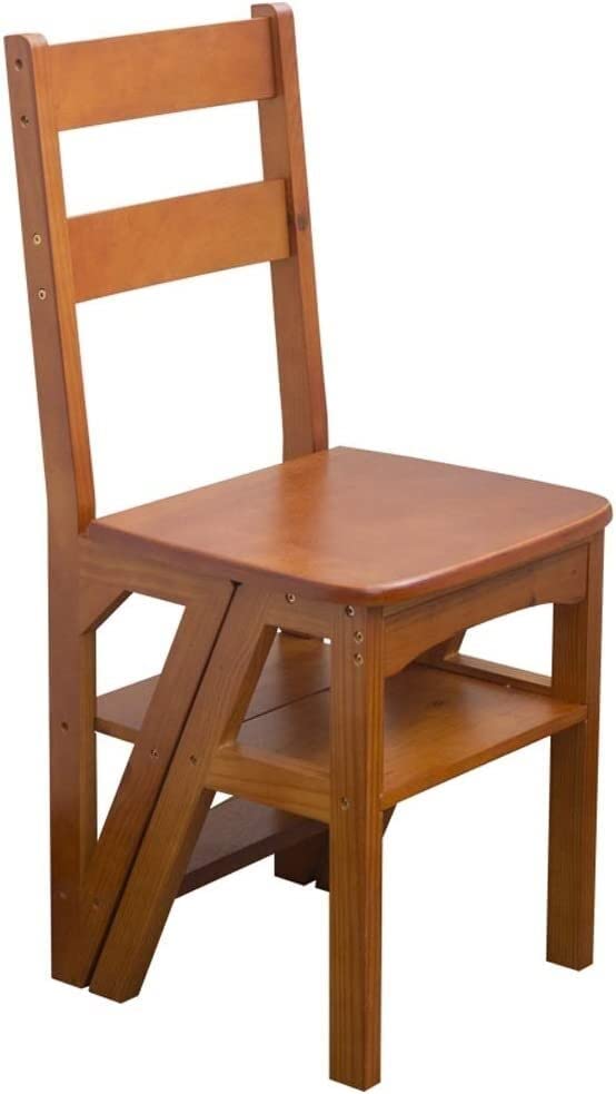 Multifunctional Wooden Folding Step Stool Ladder - Convertible Chair & Innovative Foldable Stool for Kitchen, Bathroom, and Garage Storage - Perfect for Home Organization and Reaching High Places