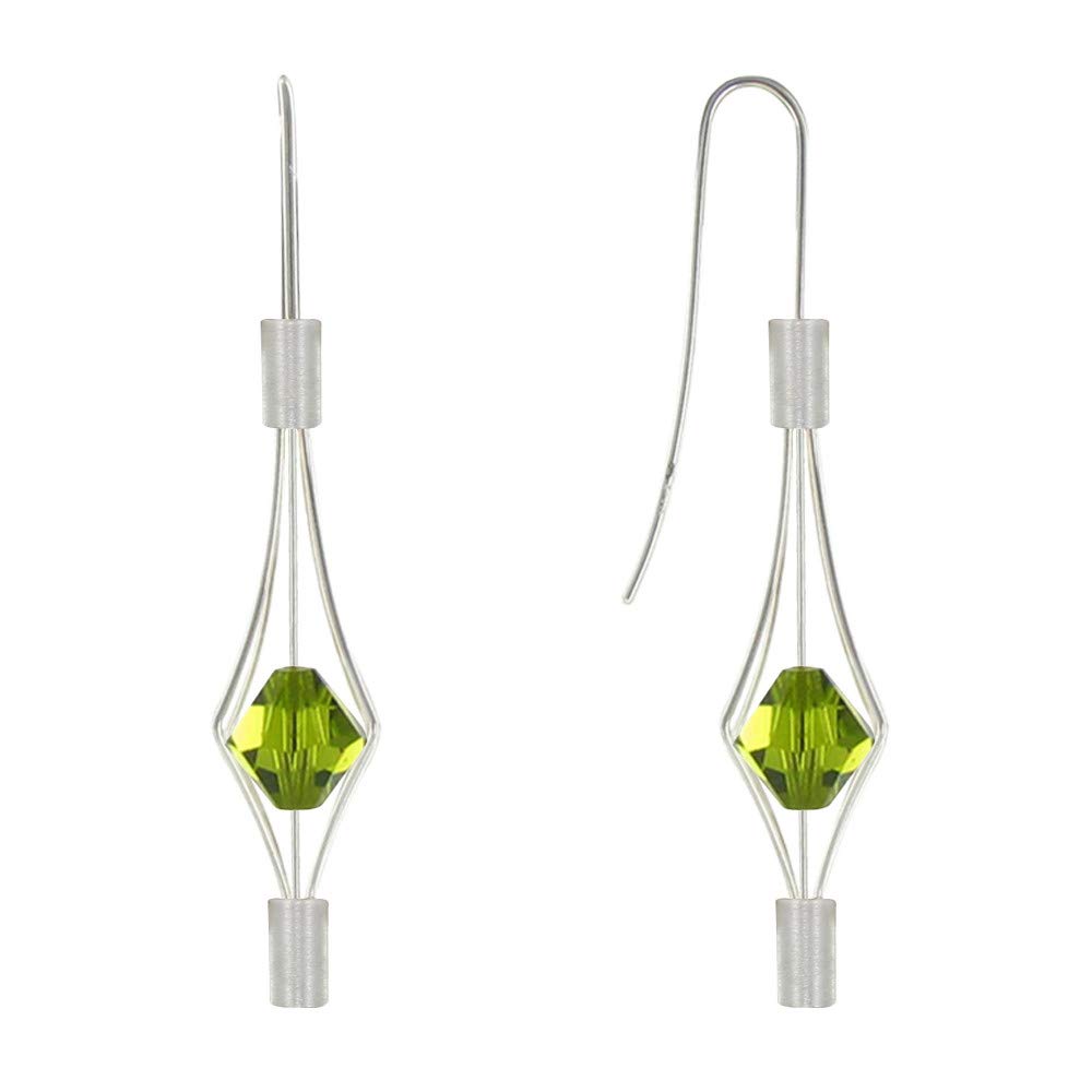 LES POULETTES JEWELS - Sterling Silver Lantern Earrings with Swarovski Crystals - Dainty Stud Earrings for Women - Perfect for Everyday Wear, Office & Special Occasions