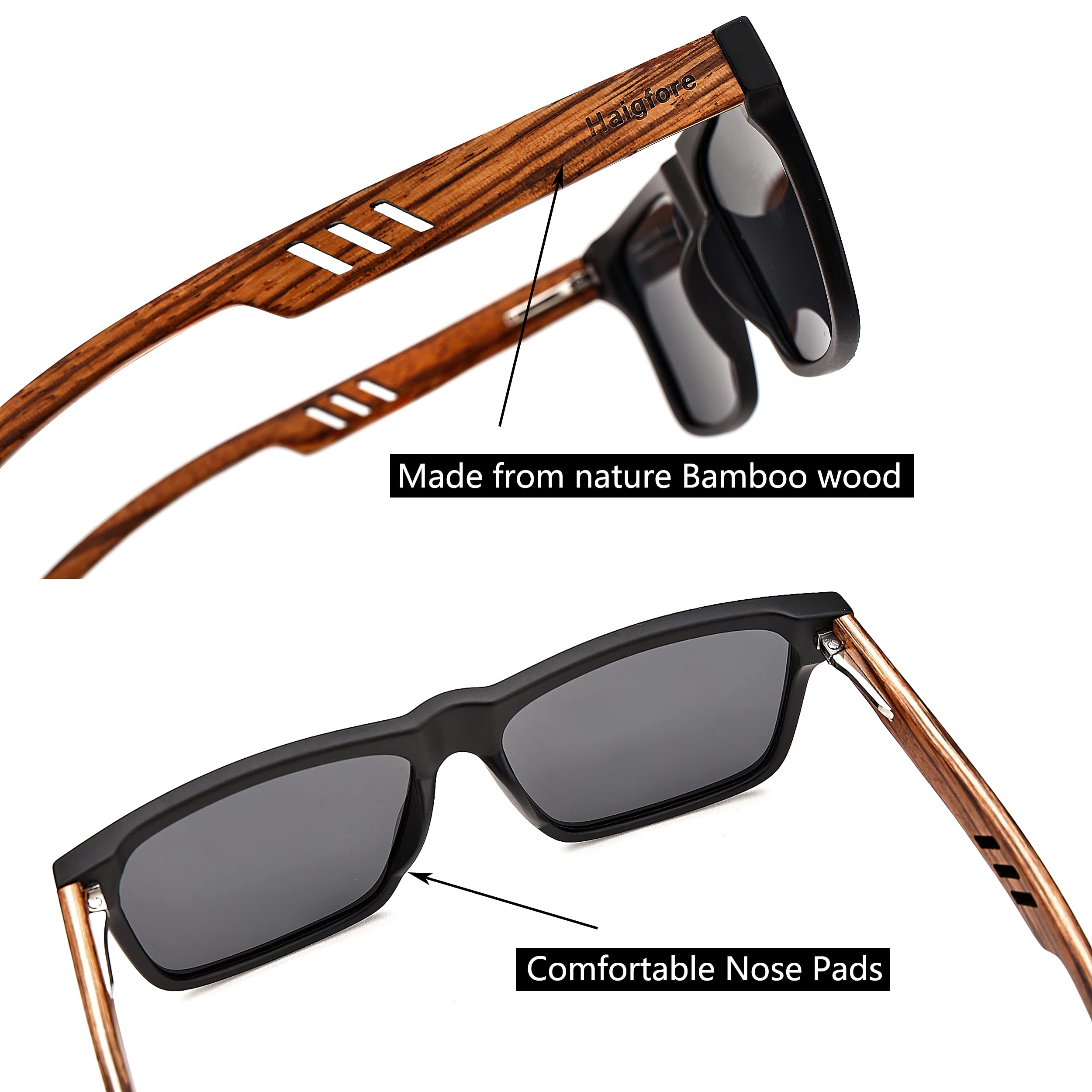 Handmade Polarized Wood Sunglasses for Men & Women - UV400 Protection, Bamboo Wood Frame - Perfect for Outdoor Activities, Beach, Driving & Fashion Accessories