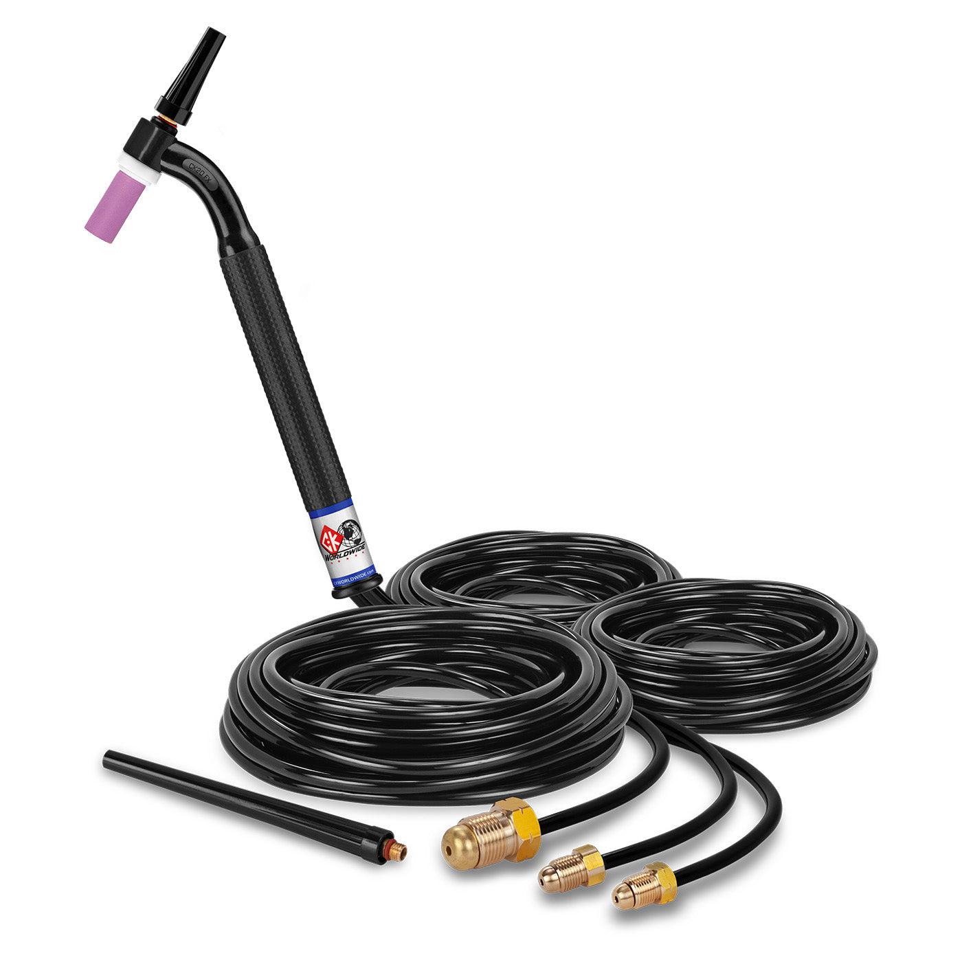 CK Worldwide 250A Water Cooled Flex Head TIG Torch - 3 Piece Set with 25ft Hose (CK20-25-FX) for Precision Welding & Metal Fabrication
