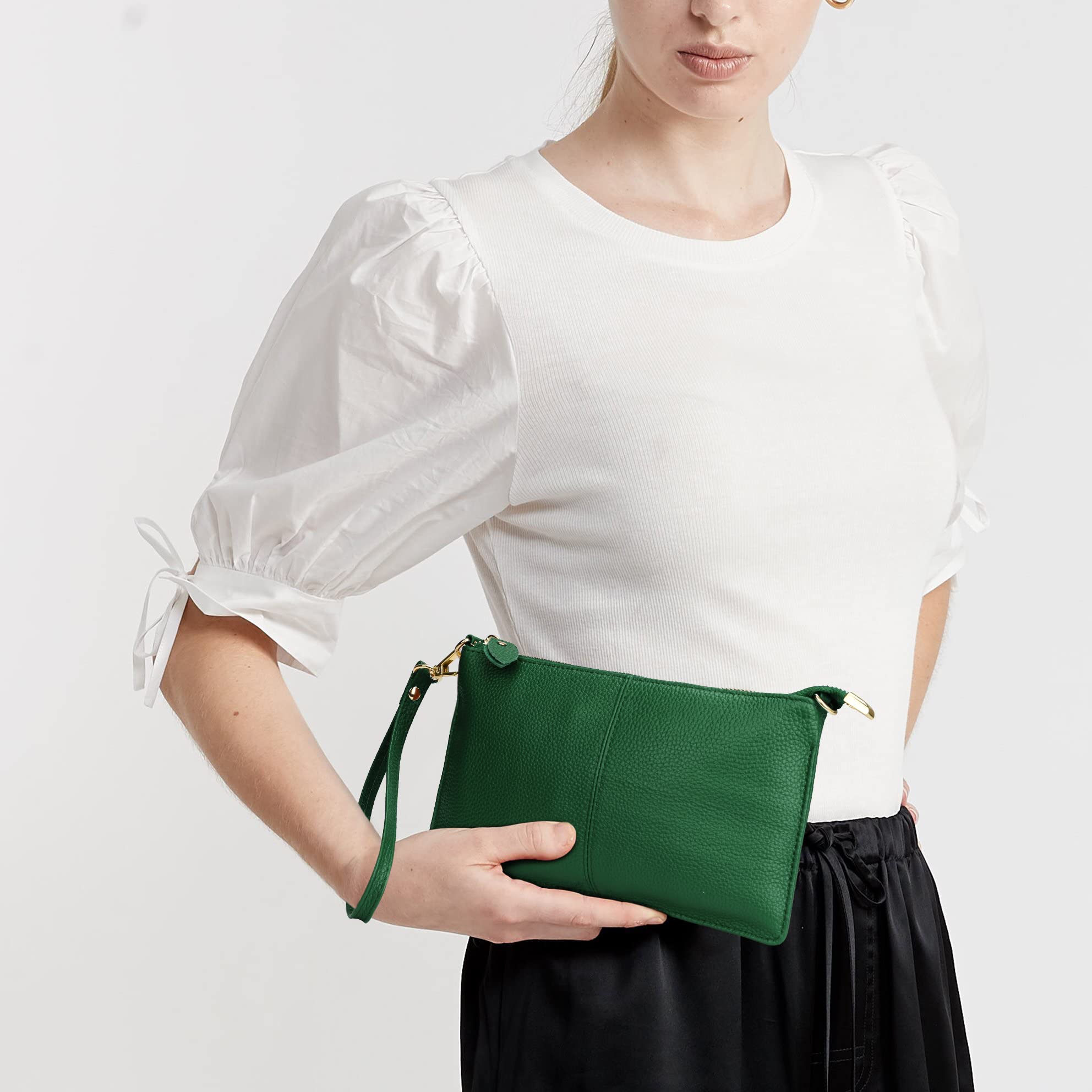 Uromee Genuine Leather Wristlet Wallet Clutch for Women - Crossbody Bag with Detachable Shoulder Strap - Perfect for Parties, Travel & Everyday Use