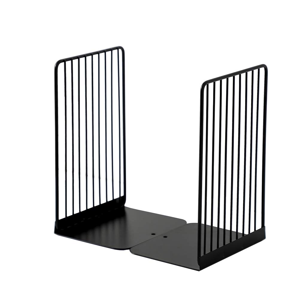 JIARI Book Organizer Bookends - Non-Slip Book Stoppers for Shelves, Office, School & Library - Heavy Duty Book Shelf Holder (1 Pair, Beeline Black) - Perfect for Organizing Books, Documents & Decorative Items