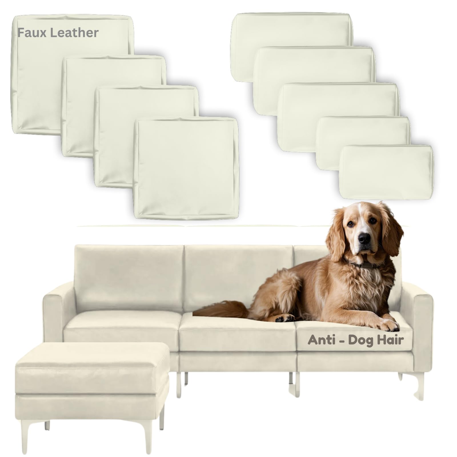 9-Piece Premium Anti-Scratch Leather Patio Cushion Covers - 100% Waterproof with Zipper - Replacement Slipcovers for 4-Piece Outdoor Furniture (Cream) - Perfect for Patio, Deck, Poolside & Garden Furniture Protection