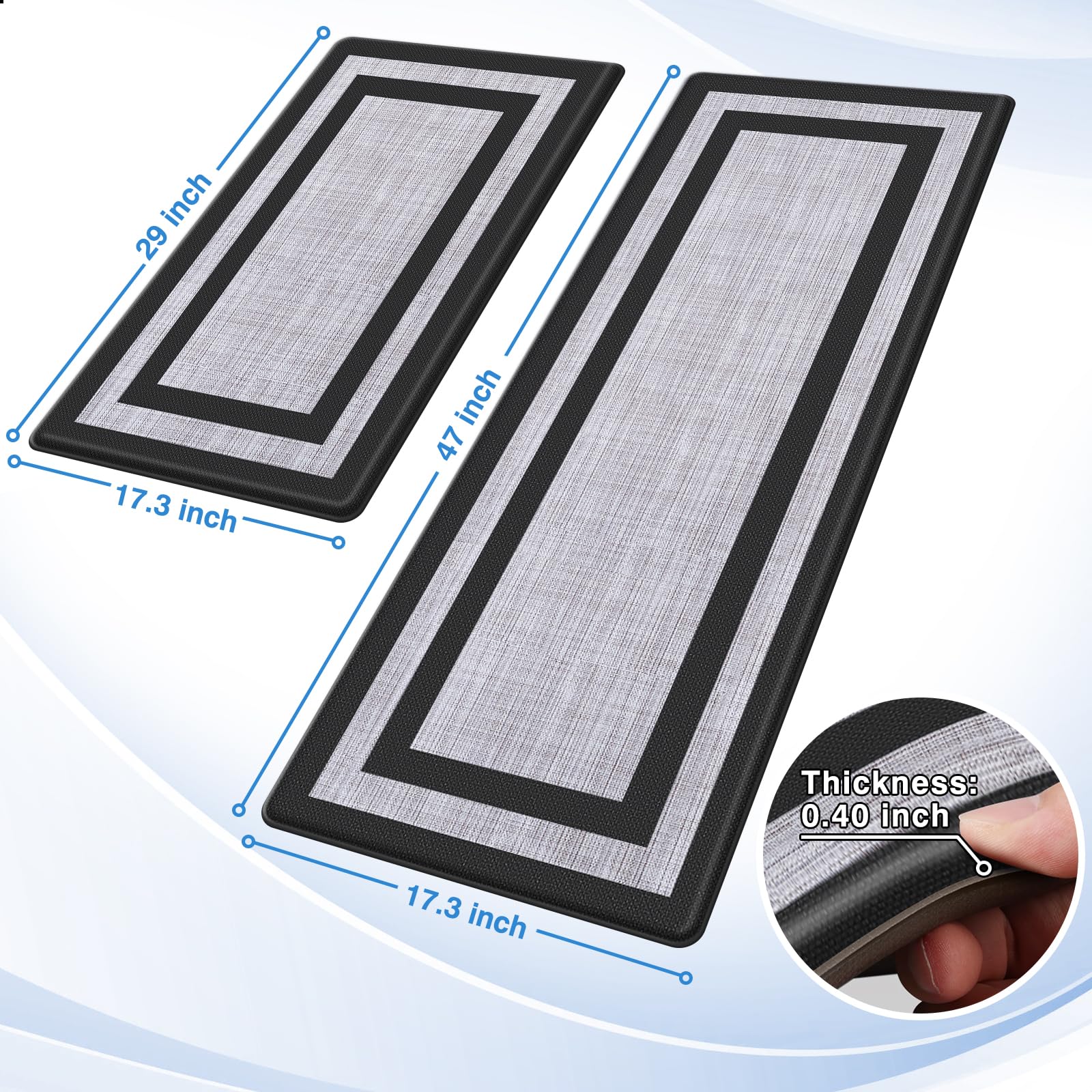 LuxStep Anti-Fatigue Kitchen Mats Set of 2 - Non-Slip Cushioned Floor Mats for Standing Desk, Waterproof Kitchen Rugs for Home, Office & Classroom - Classic Black (Perfect for Cooking, Dishwashing & Long Work Hours)