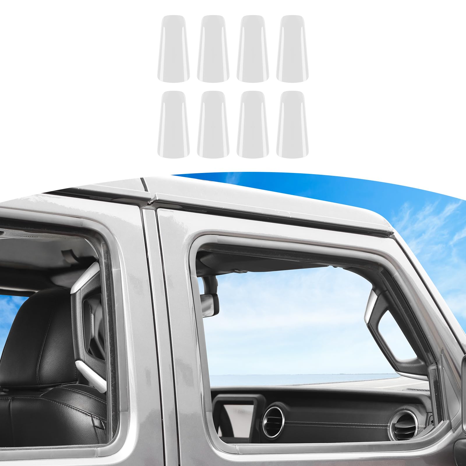 RT-TCZ White A/B Pillar Grab Handle Covers for Jeep Wrangler JL JLU & Gladiator JT 4-Door (2018-2023) - Interior Accessories & Protection Upgrade for Off-Road Adventures