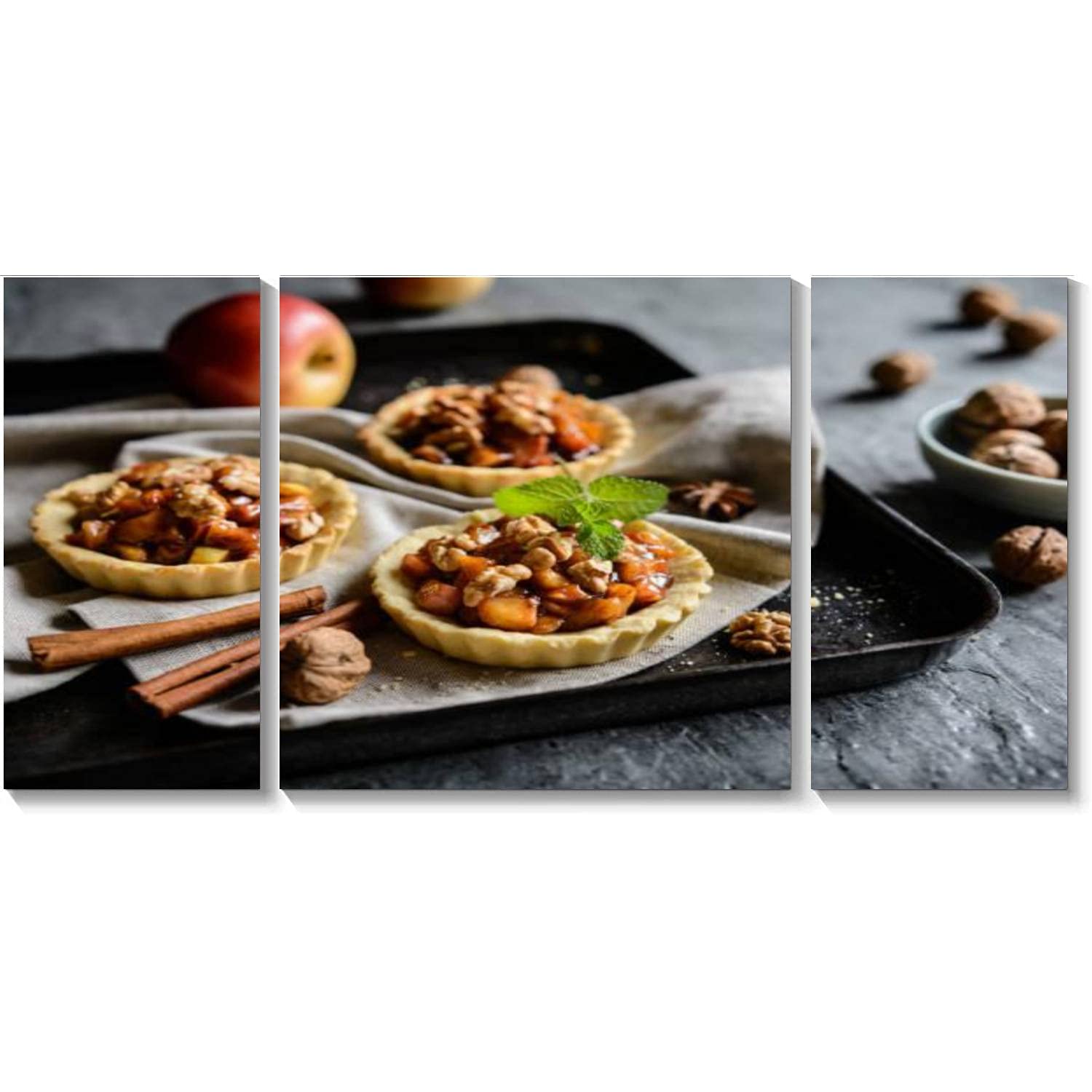 BDMPIZLNSF 3-Panel Canvas Wall Art - Caramelized Apple Tartlets with Cinnamon Framed Painting | Modern Kitchen & Dining Room Decor | Ready to Hang Fruit Artwork for Home & Office