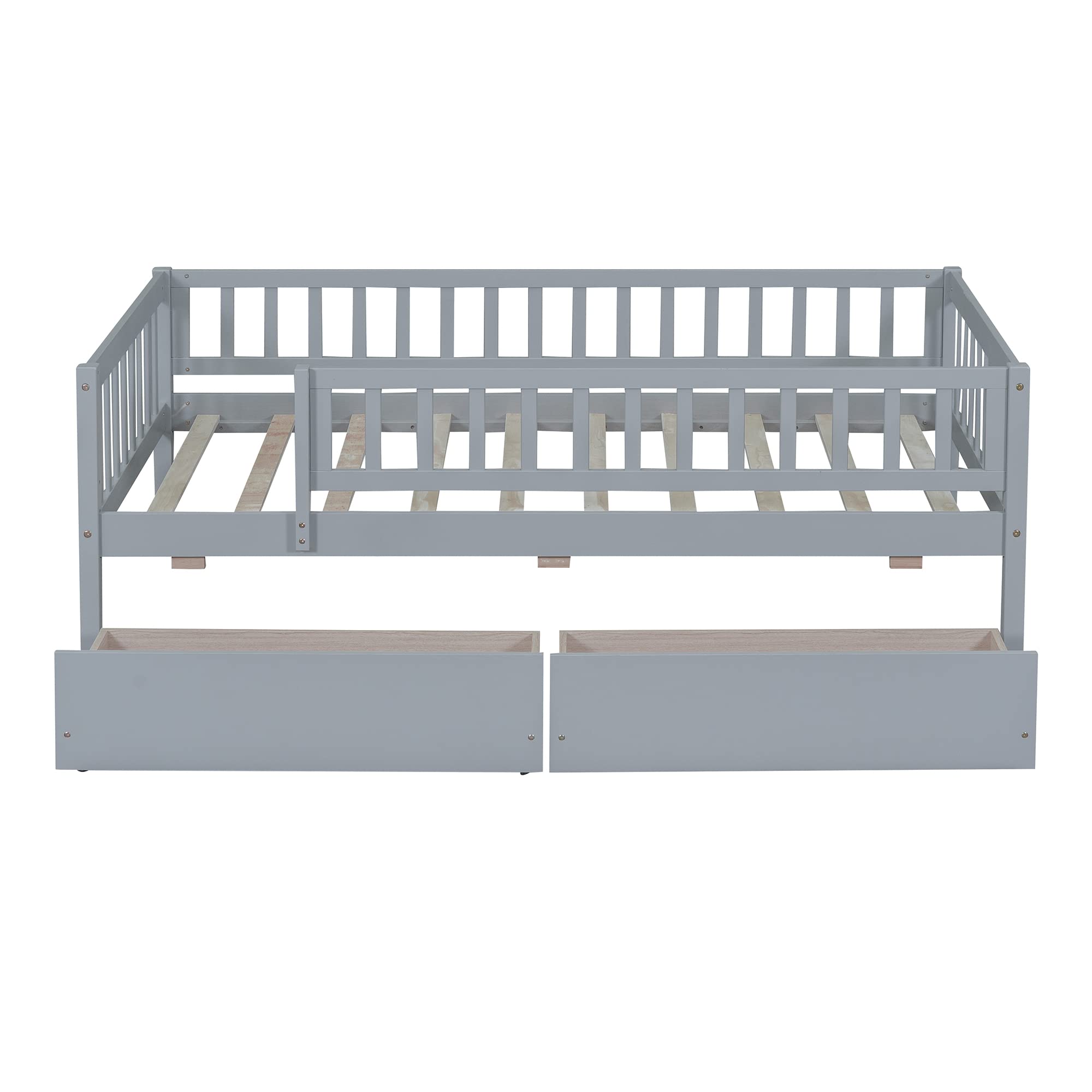 Harper & Bright Designs Twin Size Daybed with Storage Drawers - Wooden Kids Twin Platform Bed Frame with Safety Rails, No Box Spring Required, Easy Assembly (Gray) - Perfect for Kids' Bedrooms, Guest Rooms & Small Spaces