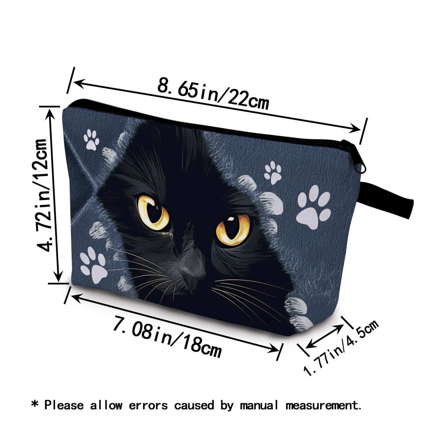 Black Cat Makeup Bag - Cute Kitten Printed Cosmetic Organizer with Zipper - Perfect Birthday Gift for Cat Lovers - Great for Travel, Daily Use & Storing Cosmetics, Jewelry & Small Essentials