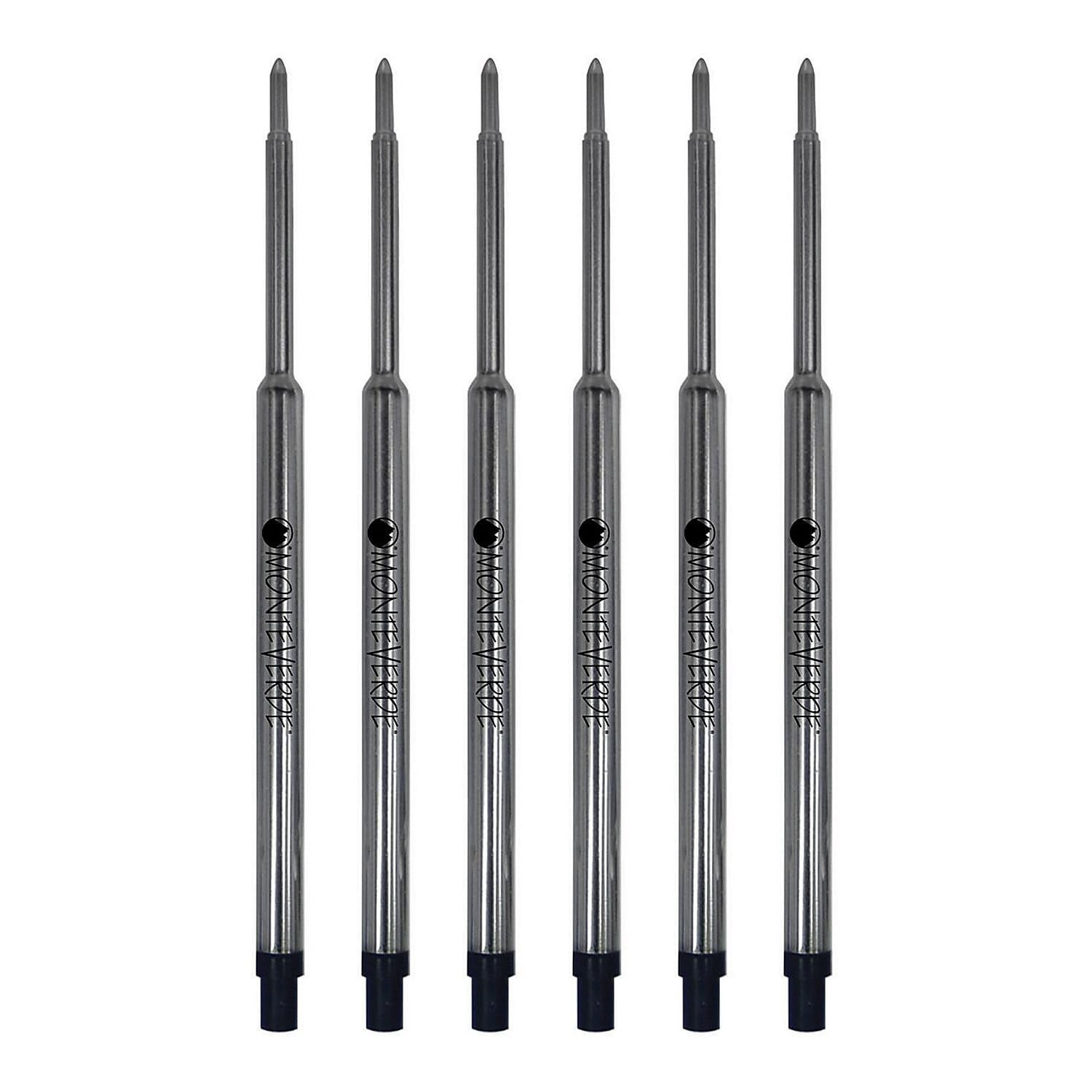 Monteverde Fine Gel Ballpoint Refill for Waterman Pens - 6 Pack Black Ink (W423BK) - Smooth Writing for Office, School & Everyday Use