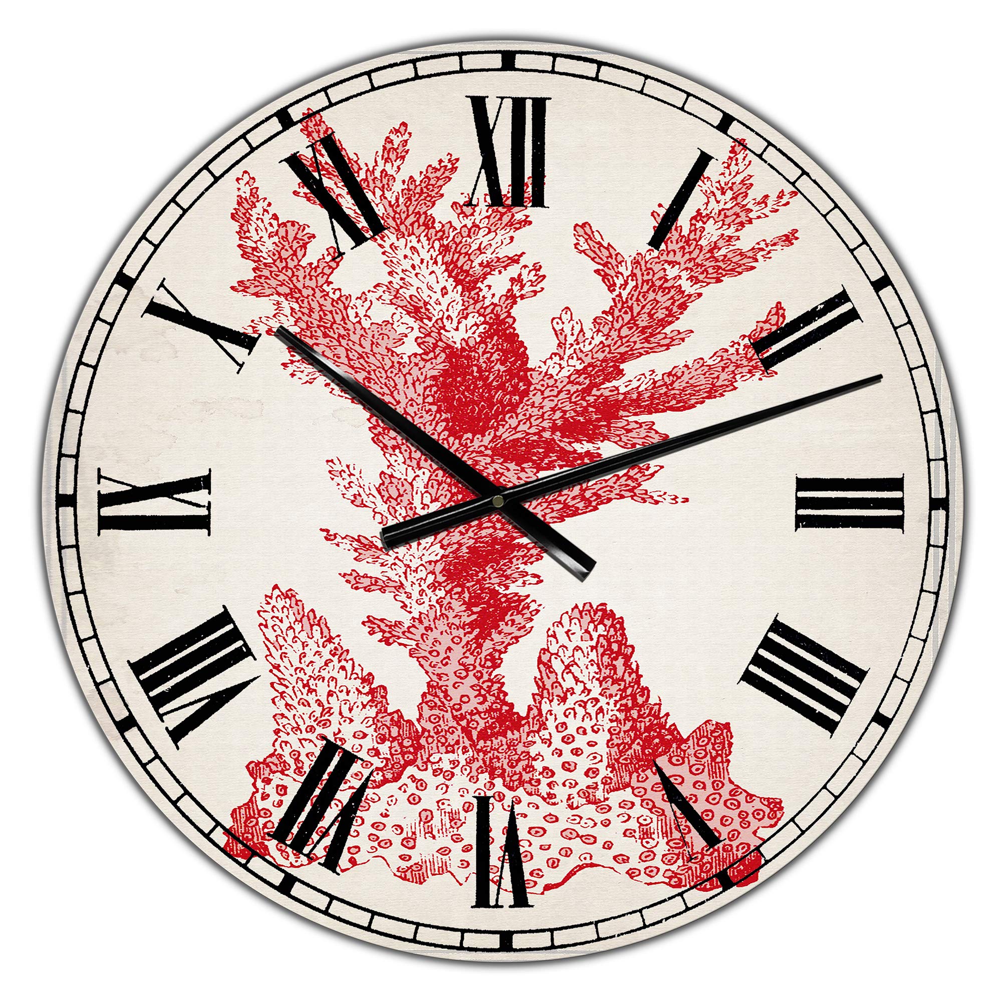 Nautical & Coastal Wall Clock 'Red Coral 1' - Large Rustic Kitchen Wall Clock with Silent Movement - Perfect for Beach House, Farmhouse, or Cottage Decor