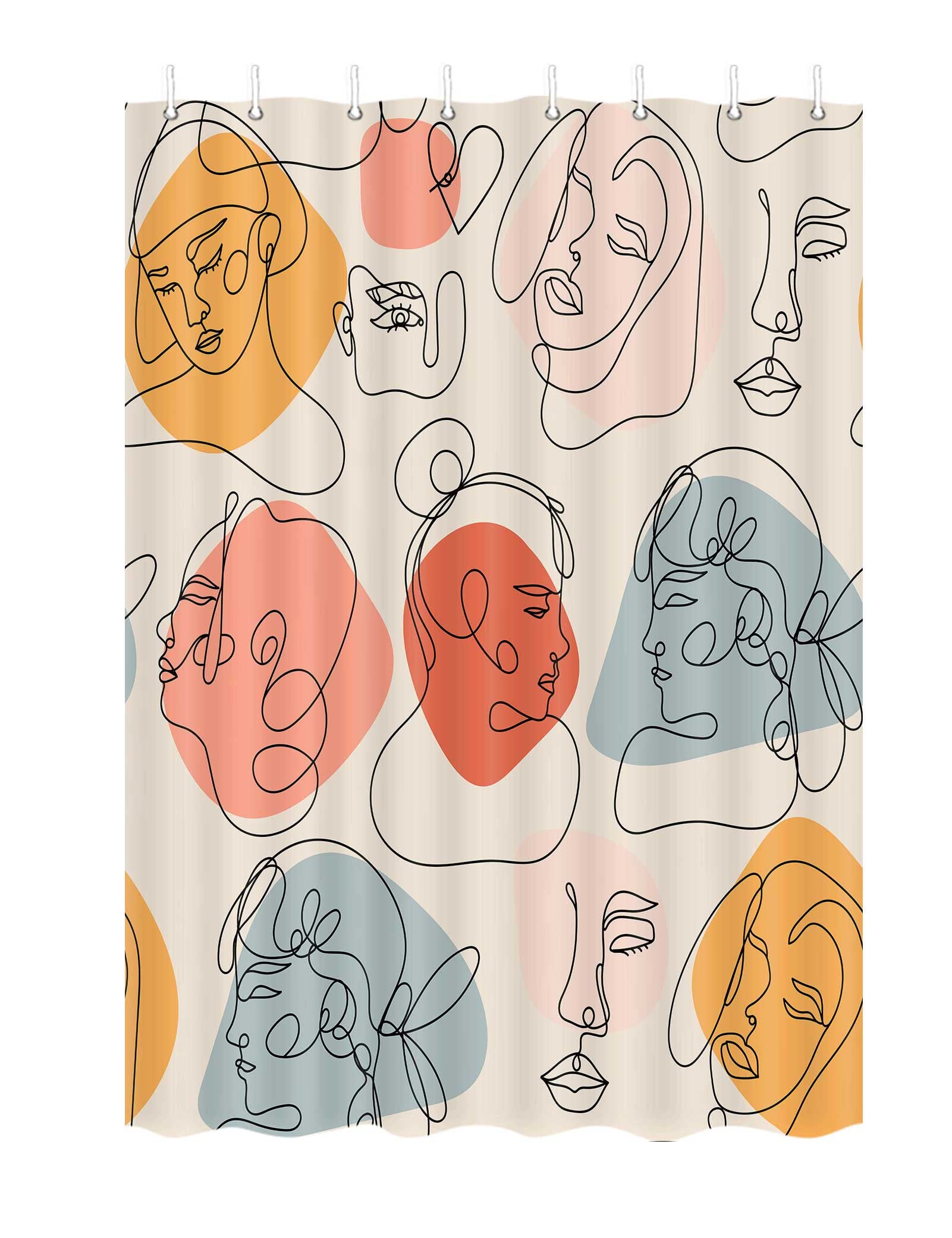 Modern Abstract Camper RV Shower Curtain Set - Beige Travel Trailer Bathroom Decor for Small Narrow Showers (47x64 Inches) with Hooks - Perfect for Camping, RV Trips & Outdoor Adventures